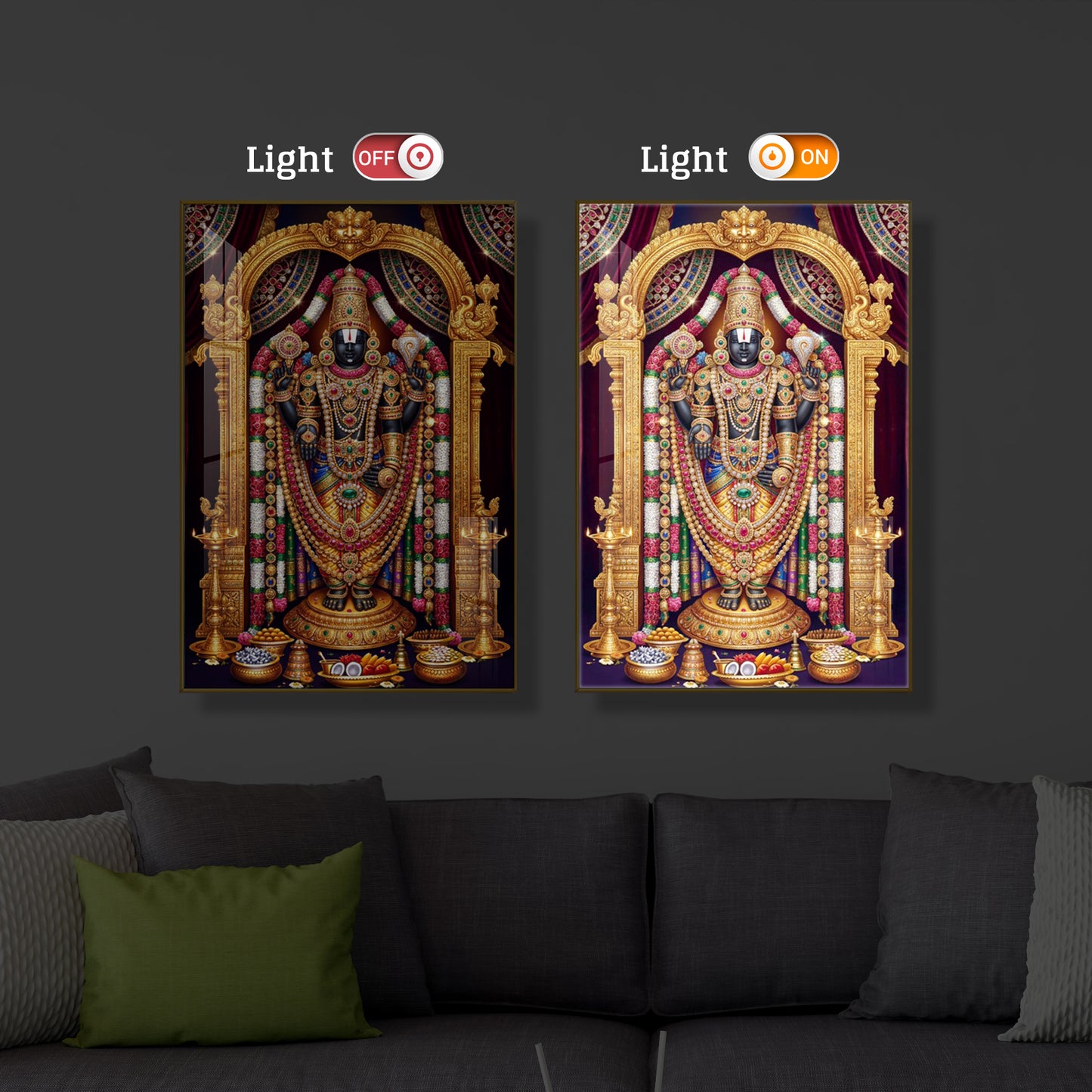 Venkateshwara Swamy Modern Luxury Backlight Vertical Wall Art