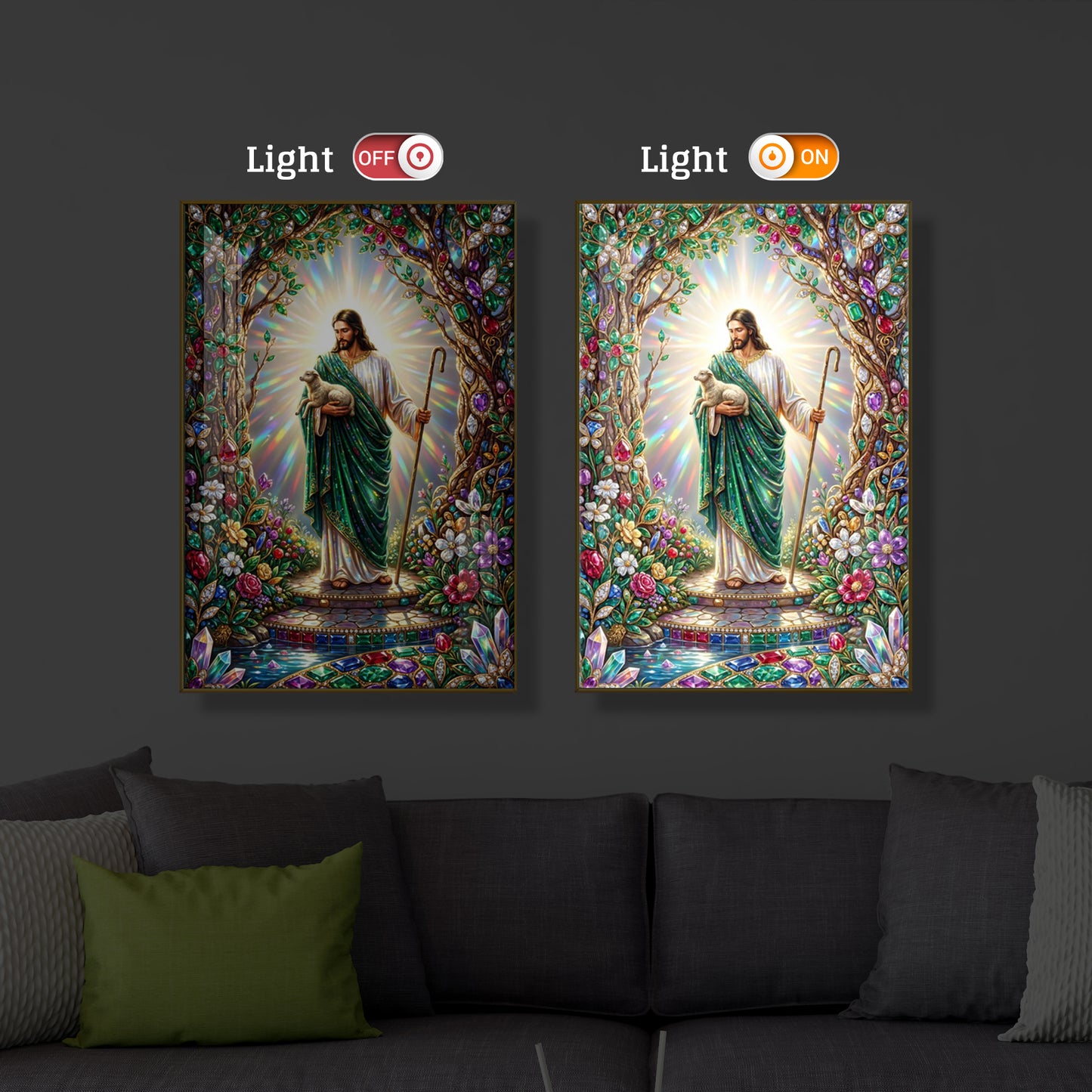 Divine Good Shepherd Jesus Modern Luxury Backlight Vertical Wall Art
