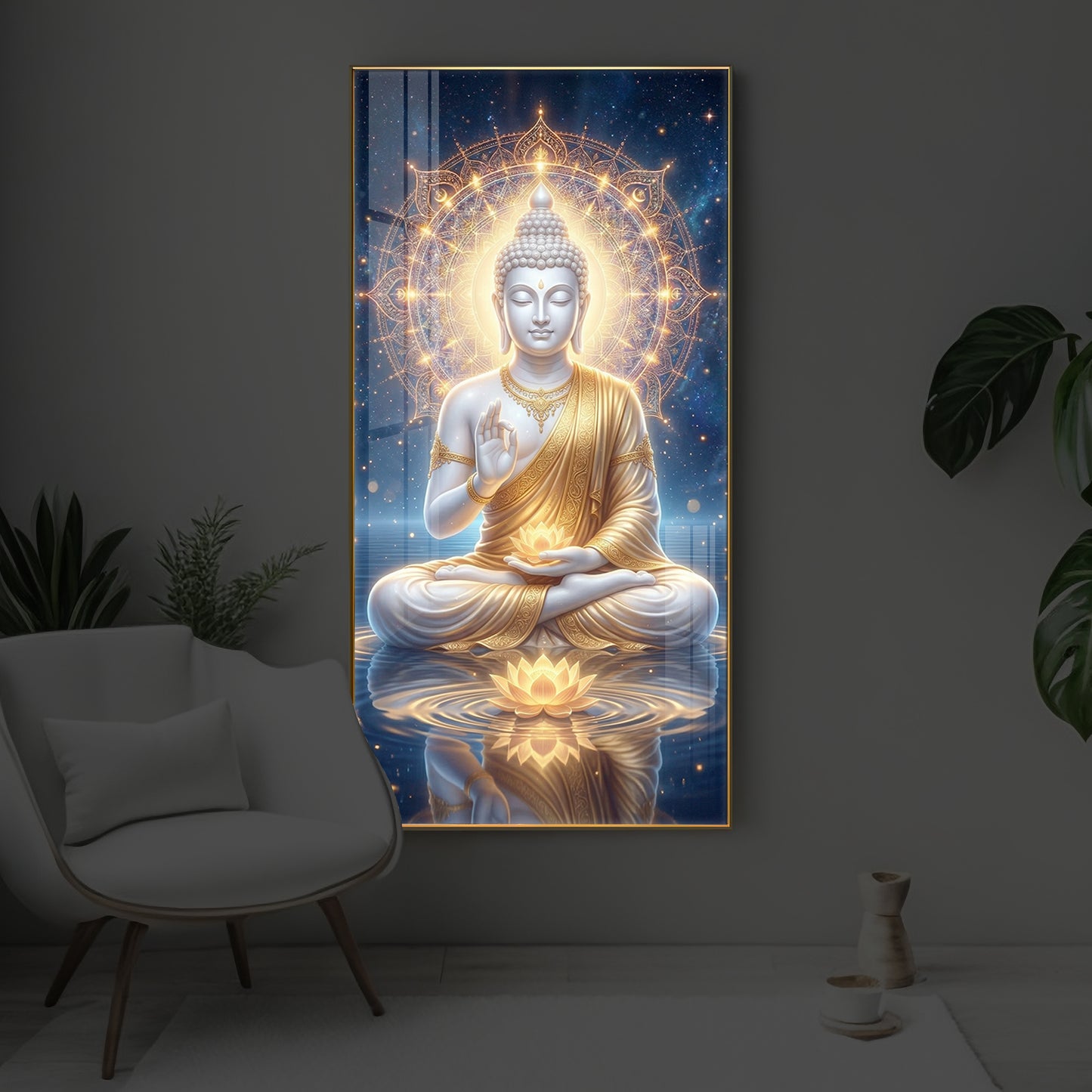 Blessings Of Buddha Modern Luxury Backlight Vertical Wall Art