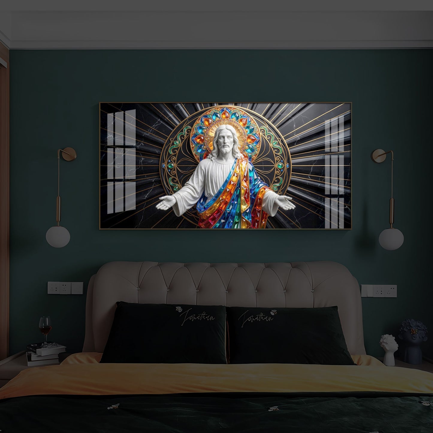 Divine Jesus Modern Luxury Backlight Horizontal Wall Art