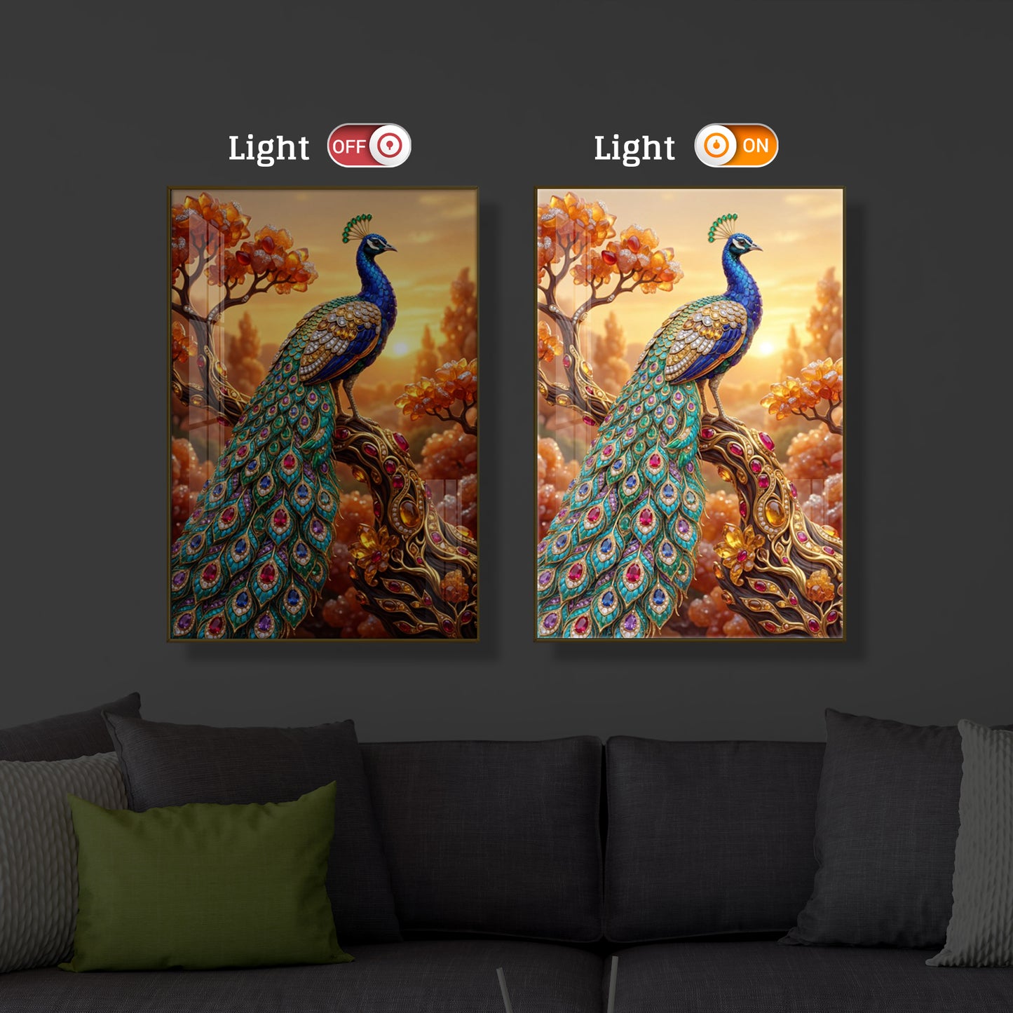 Majestic Peacock Modern Luxury Backlight Vertical Wall Art