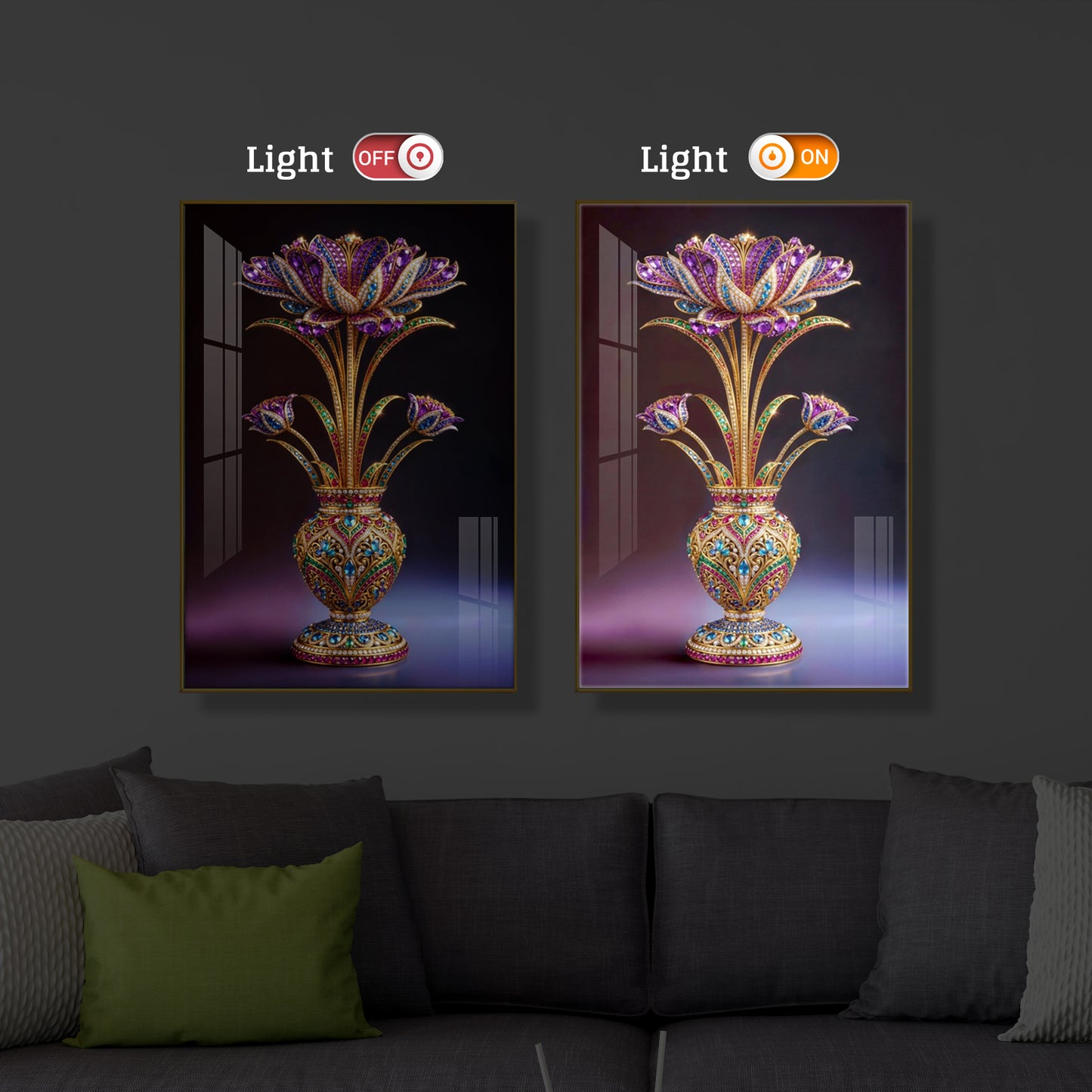 Detailed Decorative Vase Modern Luxury Backlight Vertical Wall Art