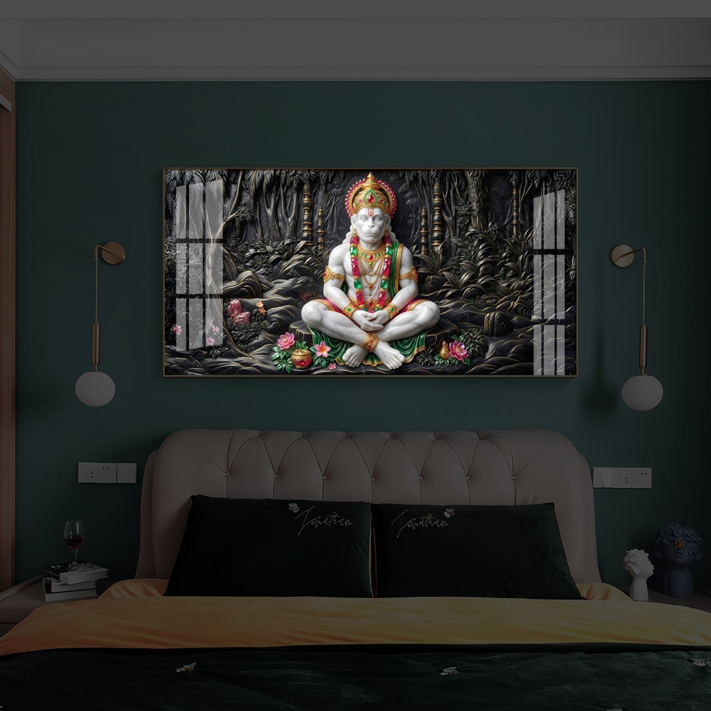 Lord Hanuman Modern Luxury Backlight Horizontal Wall Art