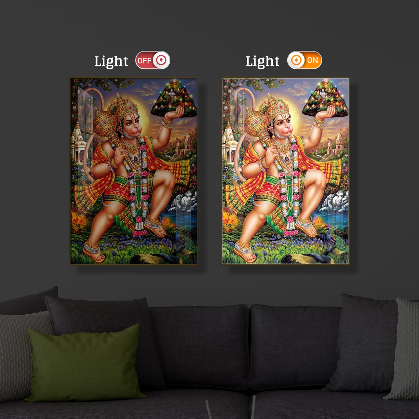 Hindu God Lord Hanuman Ji Modern Luxury Backlight Vertical Wall Art