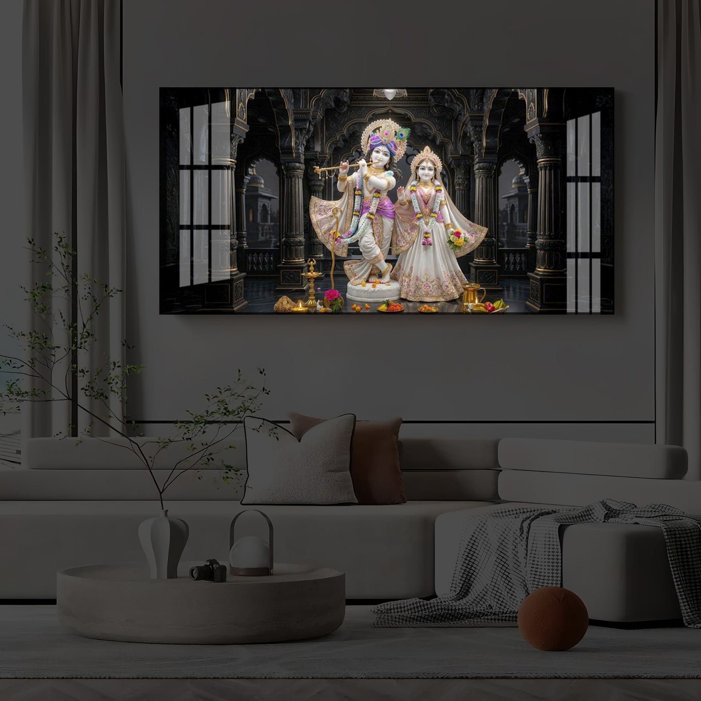 Spiritual Shree Radha Krishna Modern Luxury Backlight Horizontal Wall Art