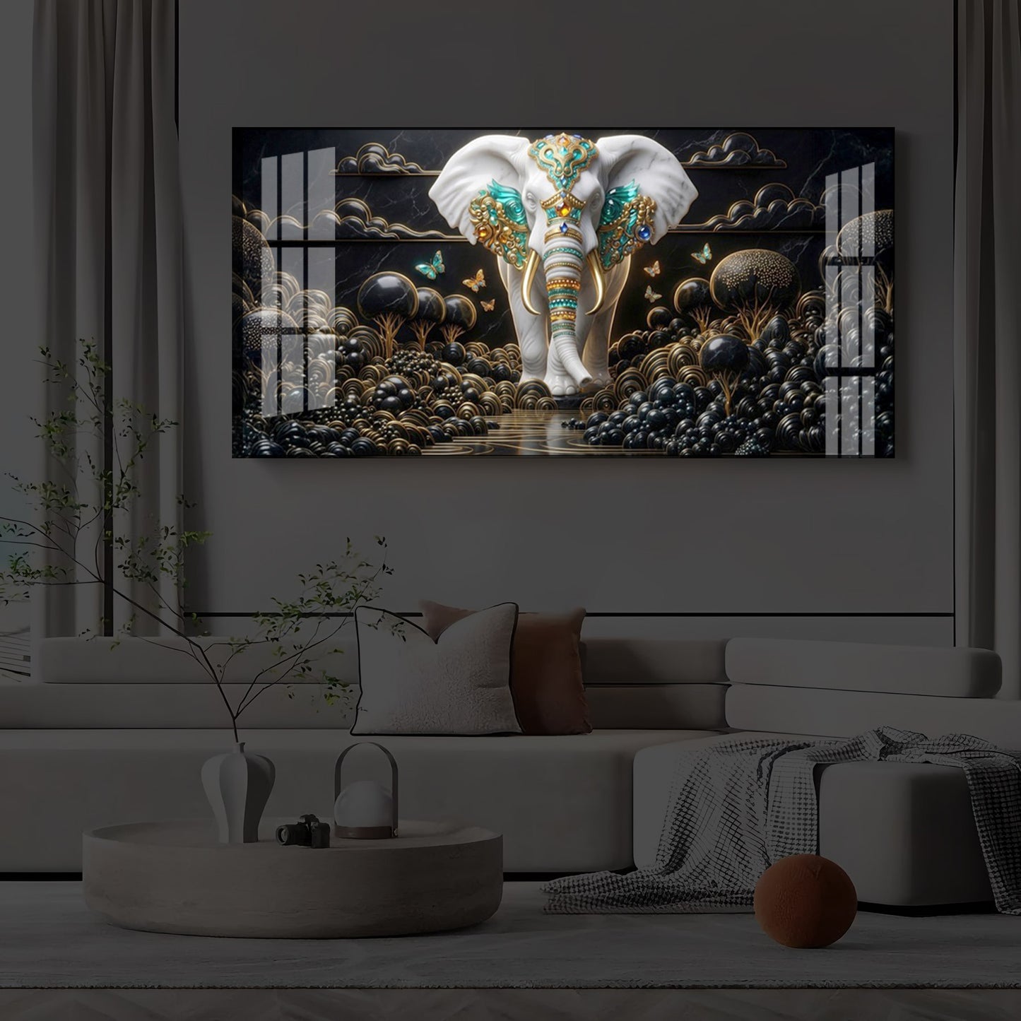 Majestic Elephant Modern Luxury Backlight Horizontal Wall Art