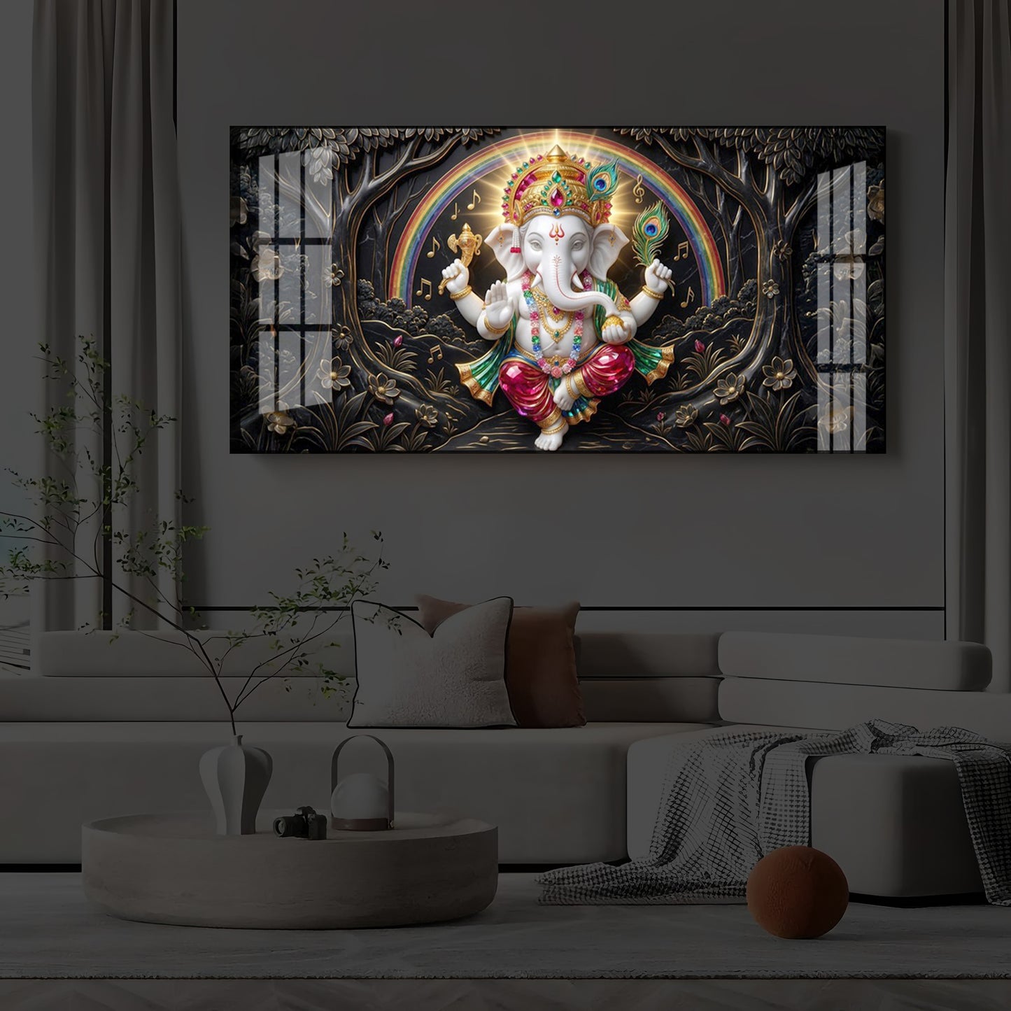 Divine Shree Ganesh Ji Modern Luxury Backlight Horizontal Wall Art