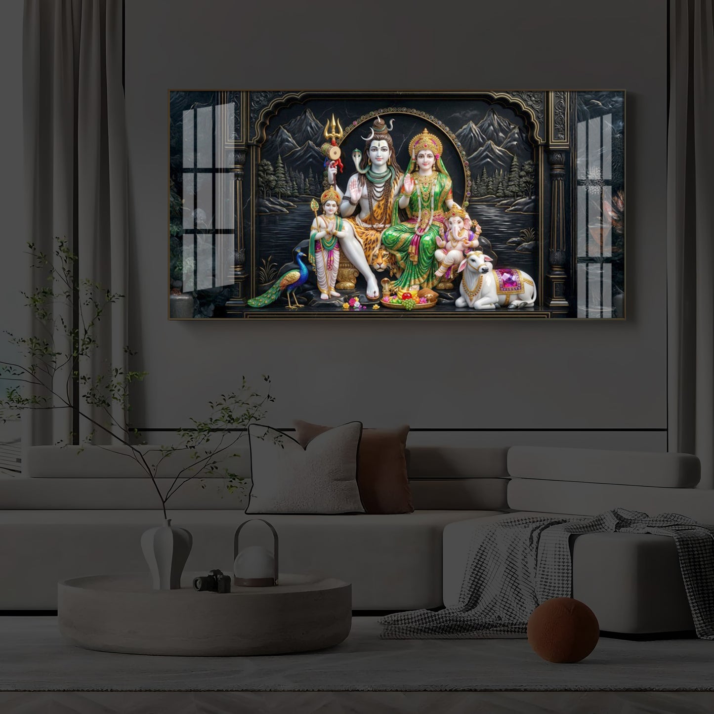 Lord Shiva With Family Modern Luxury Backlight Horizontal Wall Art