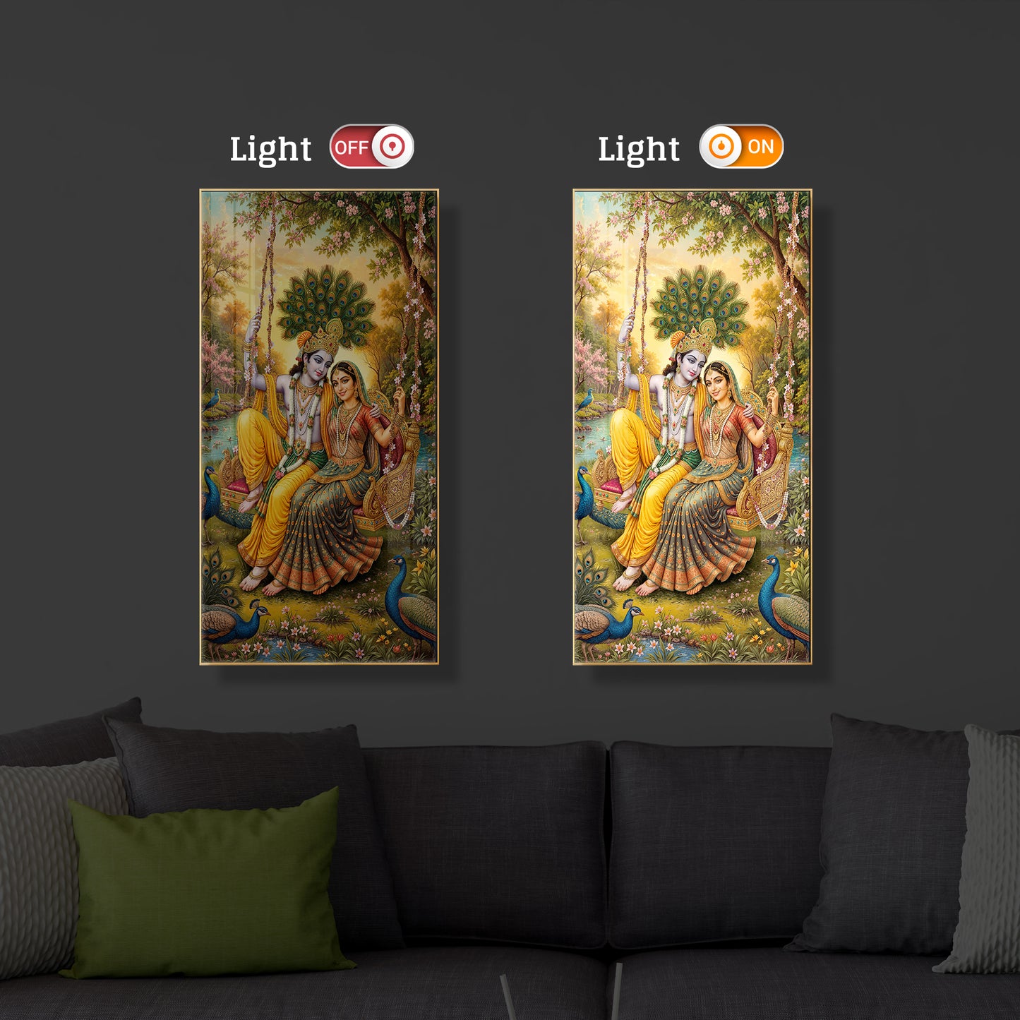 Jai Shri Radha Krishna Modern Luxury Backlight Vertical Wall Art