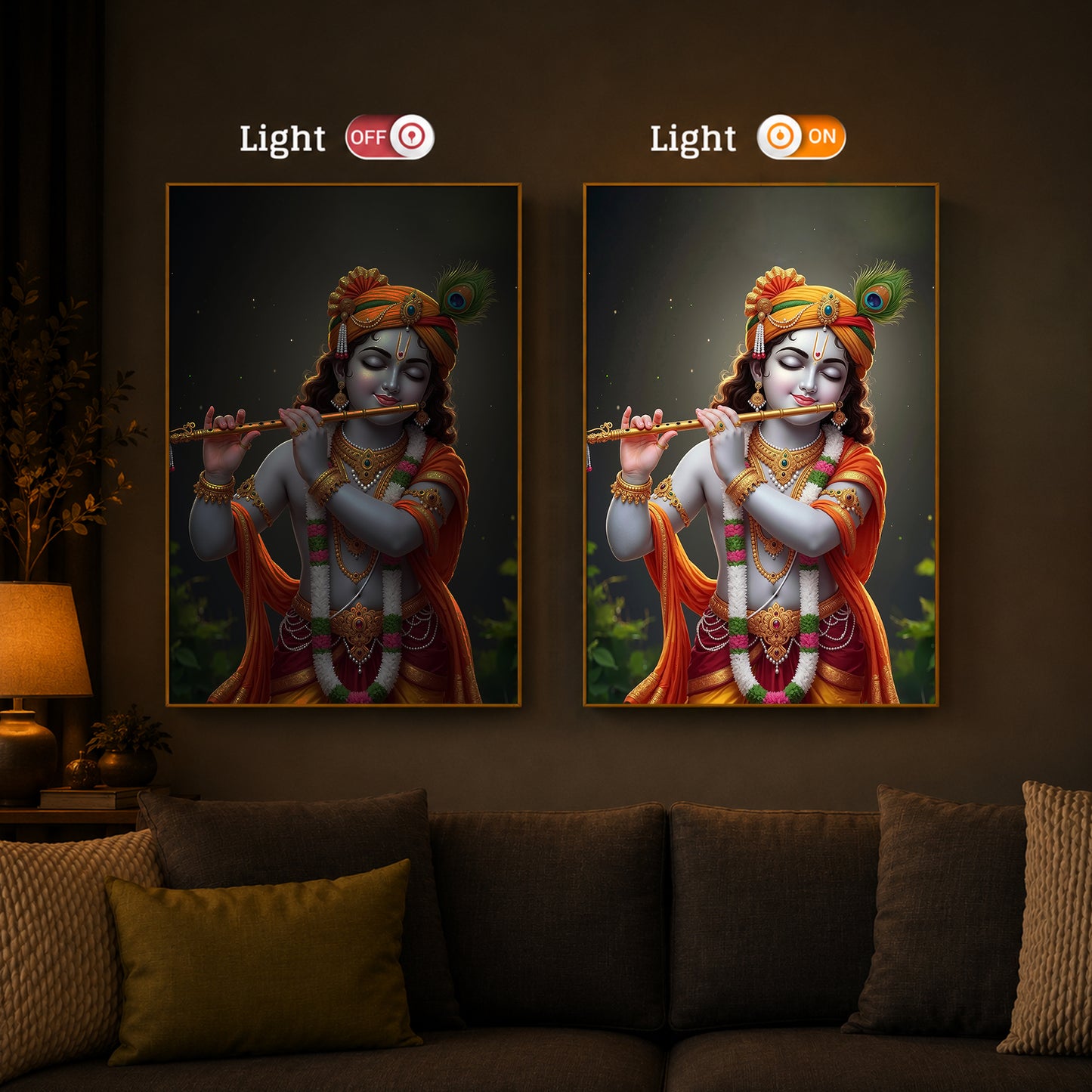 Shri Krishna Modern Luxury Backlight Vertical Wall Art