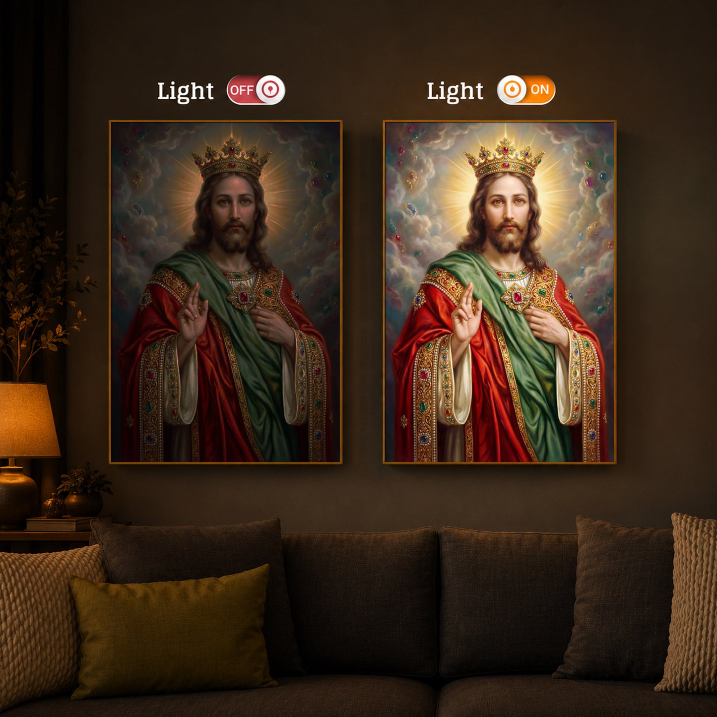 Christ The King Jesus Modern Luxury Backlight Vertical Wall Art