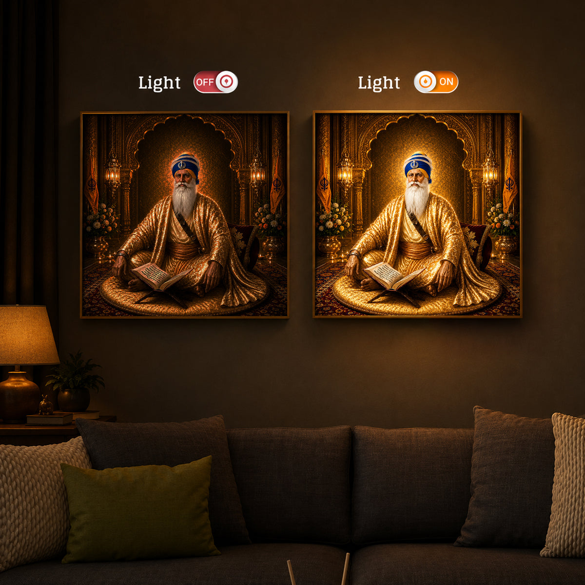 Guru Nanak Dev Ji In Golden Attire Modern Luxury Backlight Square Wall Art
