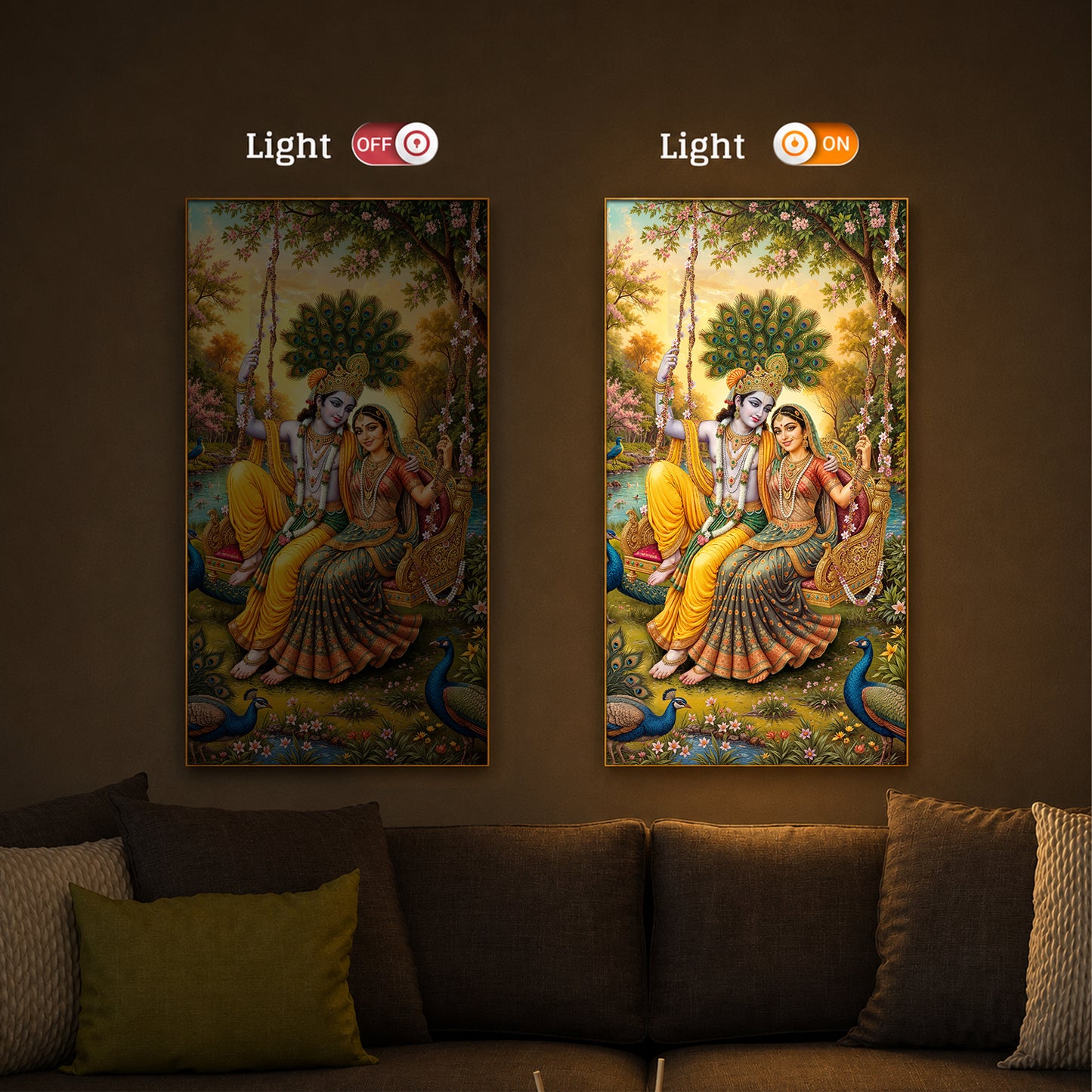 Jai Shri Radha Krishna Modern Luxury Backlight Vertical Wall Art