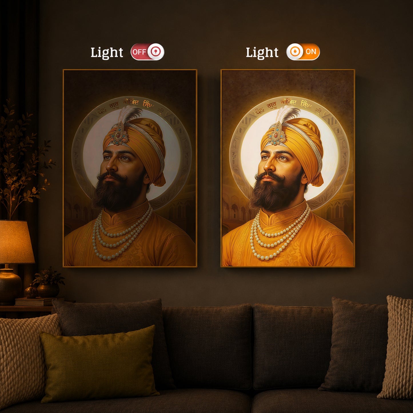 Guru Govind Singh Ji Modern Luxury Backlight Vertical Wall Art