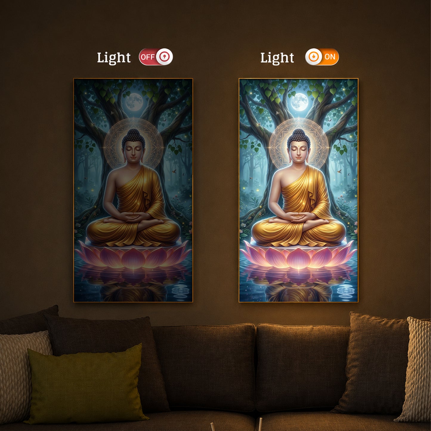 Meditation Buddha Modern Luxury Backlight Vertical Wall Art