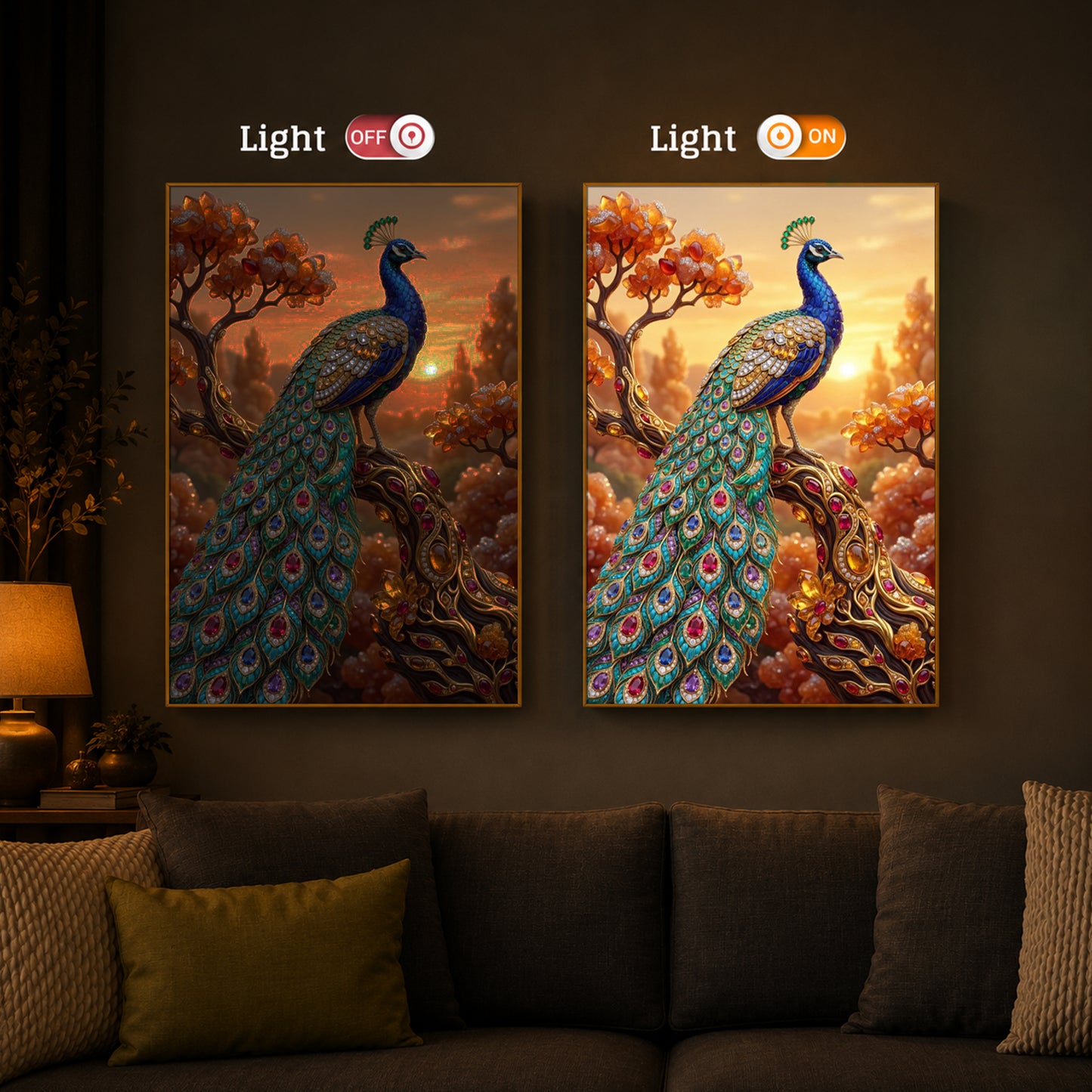 Majestic Peacock Modern Luxury Backlight Vertical Wall Art