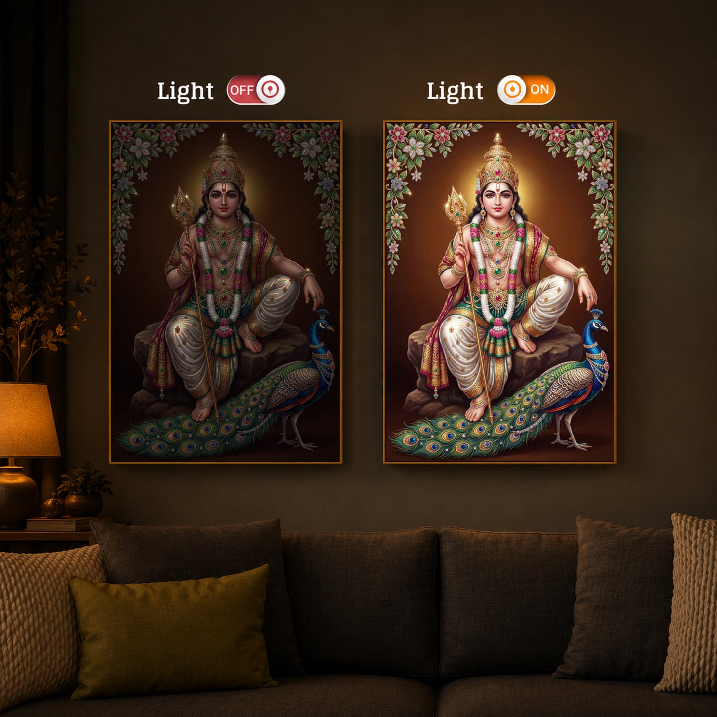 Lord kartikeya Ji Modern Luxury Backlight Vertical Wall Art