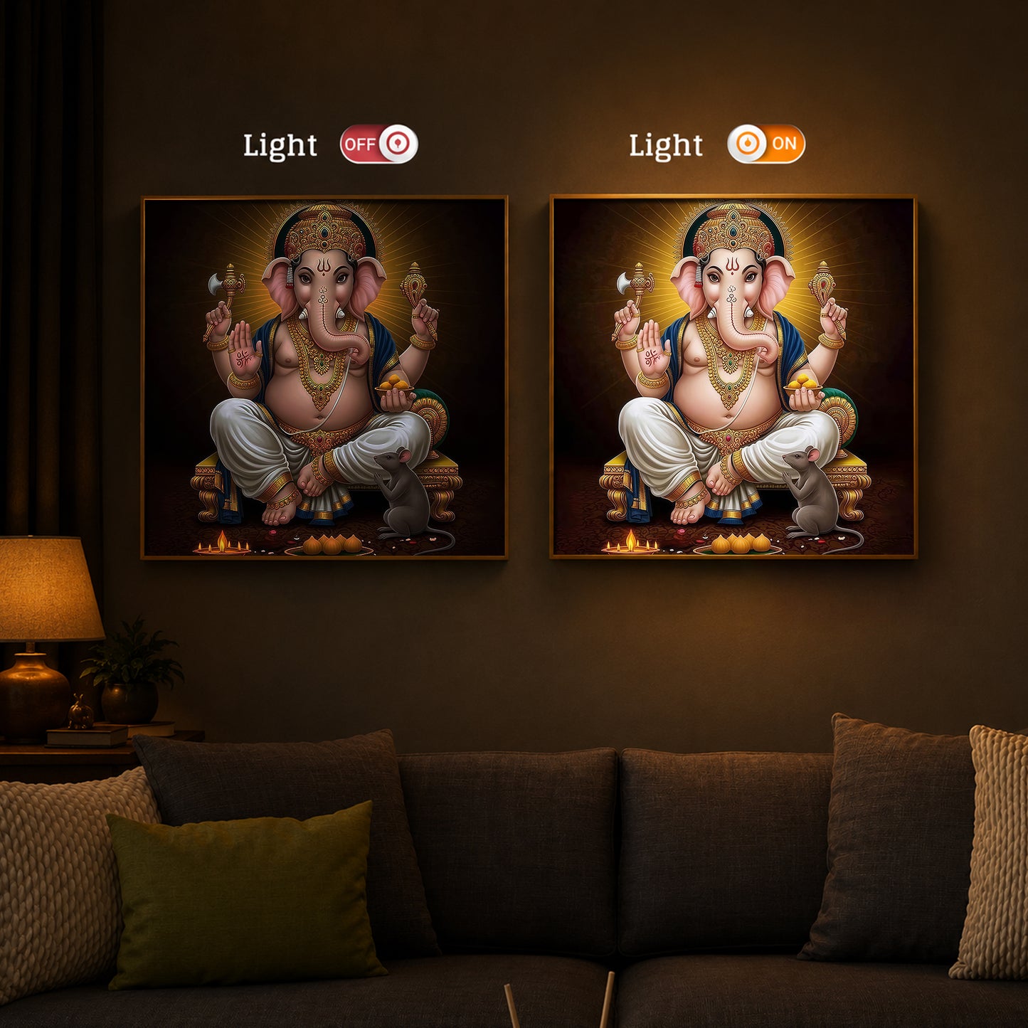 Shree Ganesh Modern Luxury Backlight Square Wall Art
