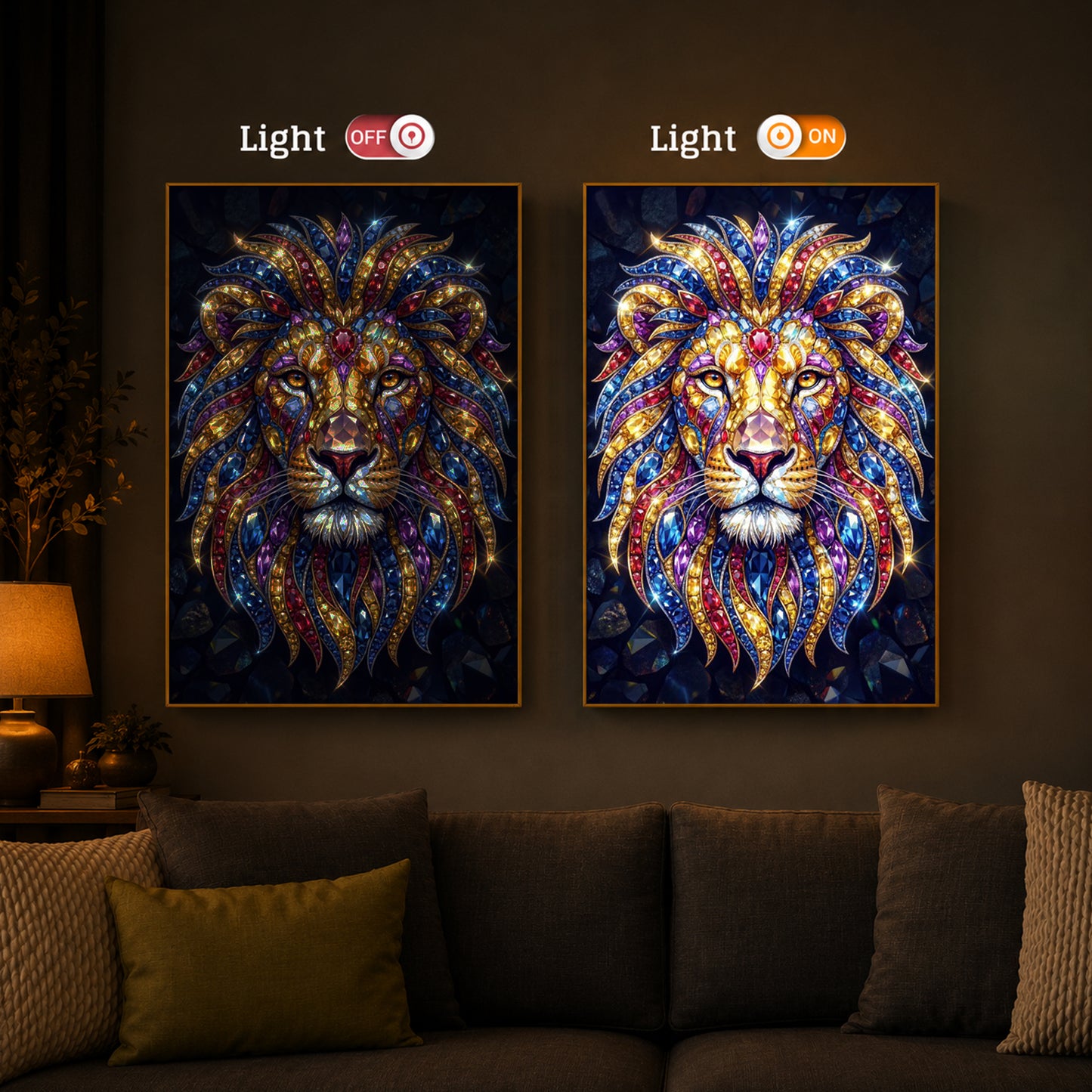 Imperial Lion Majesty Modern Luxury Backlight Vertical Wall Art