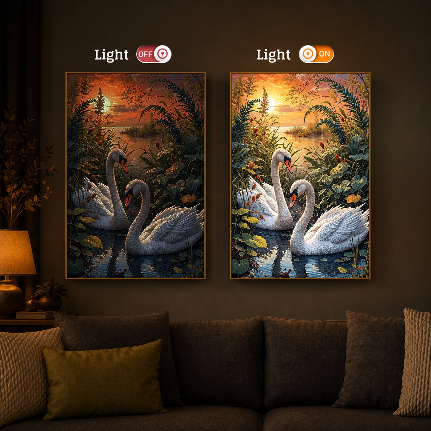 Two Swan Modern Luxury Backlight Vertical Wall Art