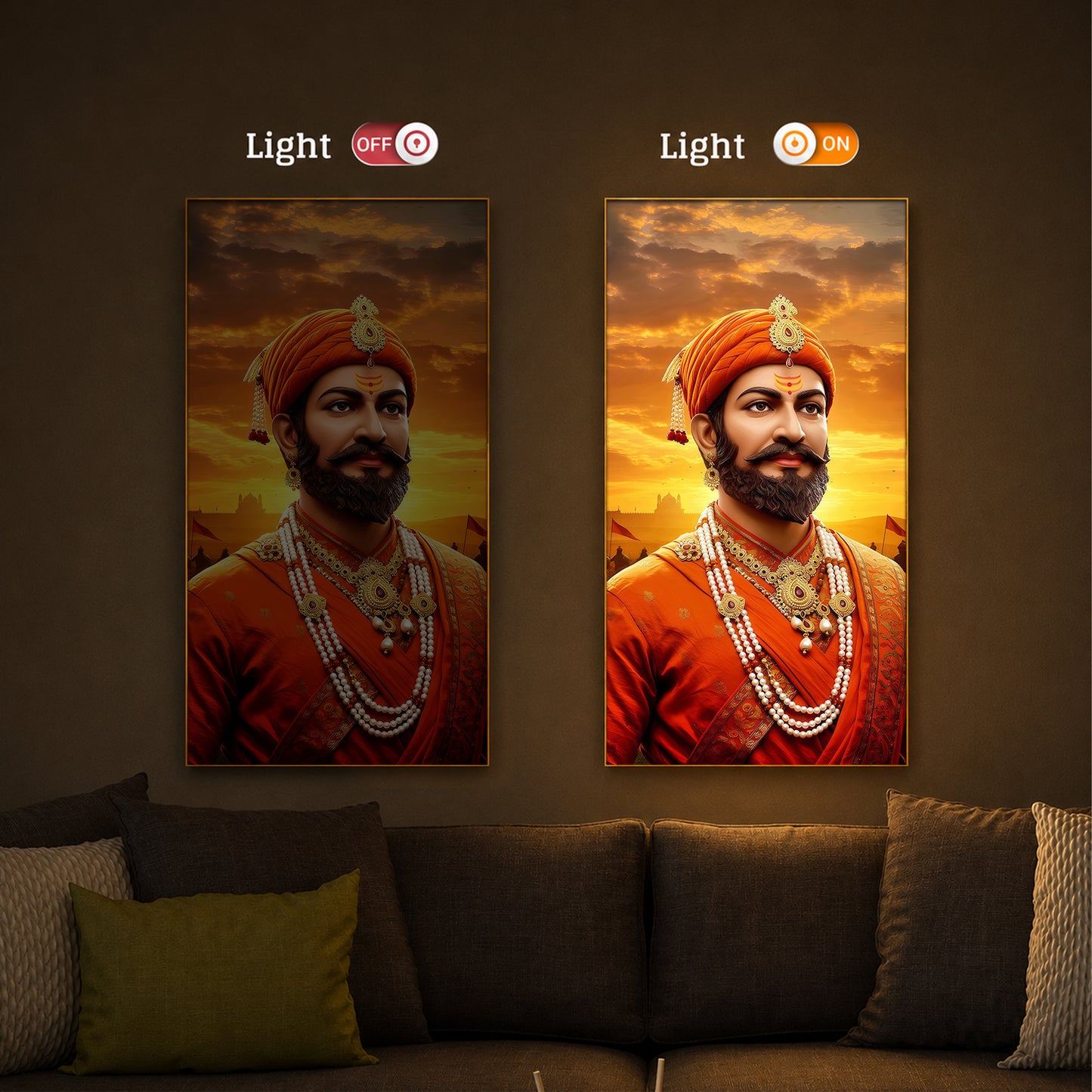 Chhatrapati Shivaji Maharaj Modern Luxury Backlight Vertical Wall Art