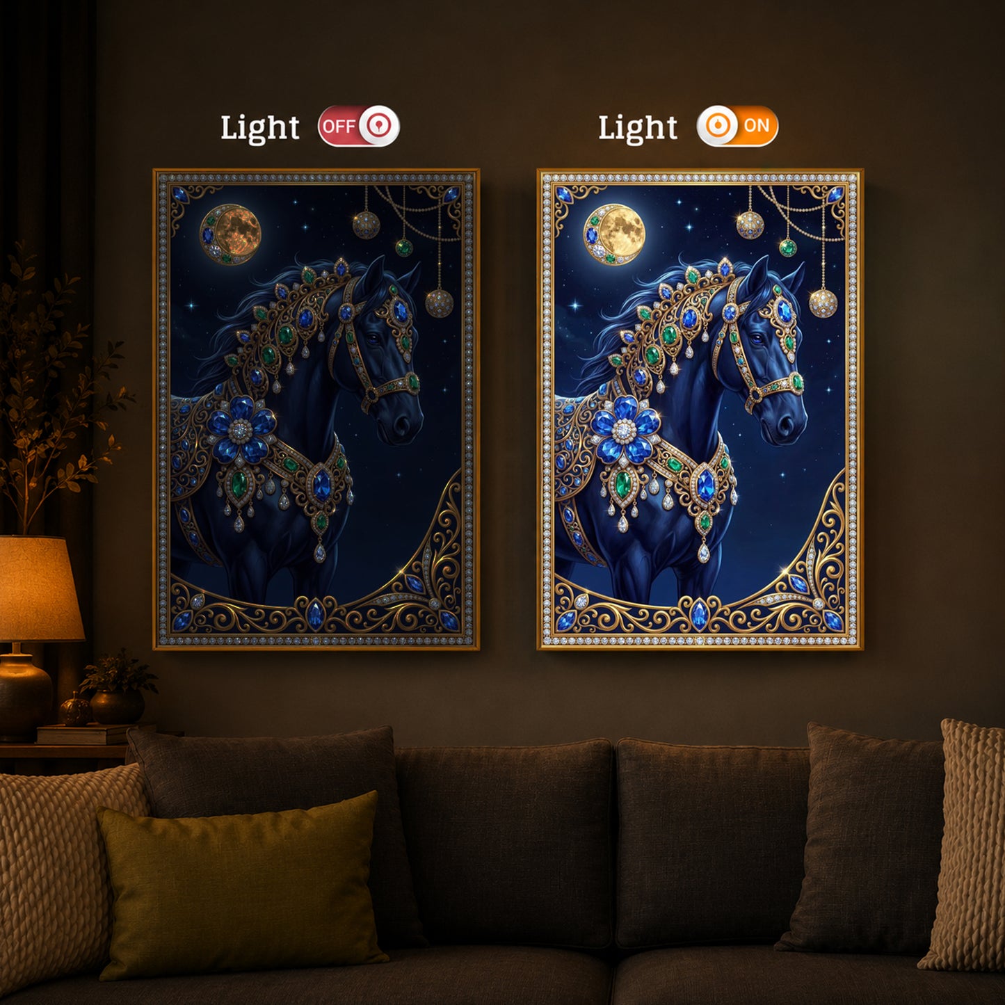 Black Horse Modern Luxury Backlight Vertical Wall Art