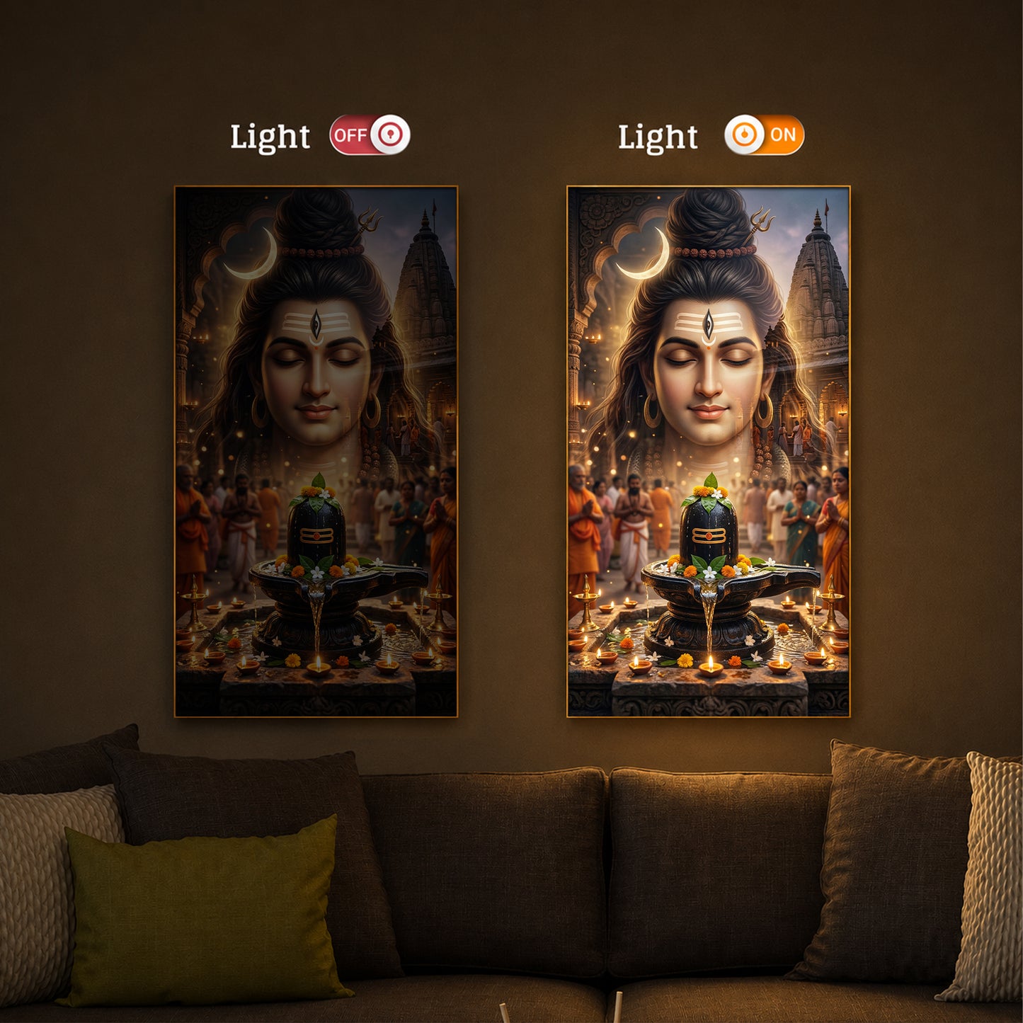 Lord Shiva Modern Luxury Backlight Vertical Wall Art