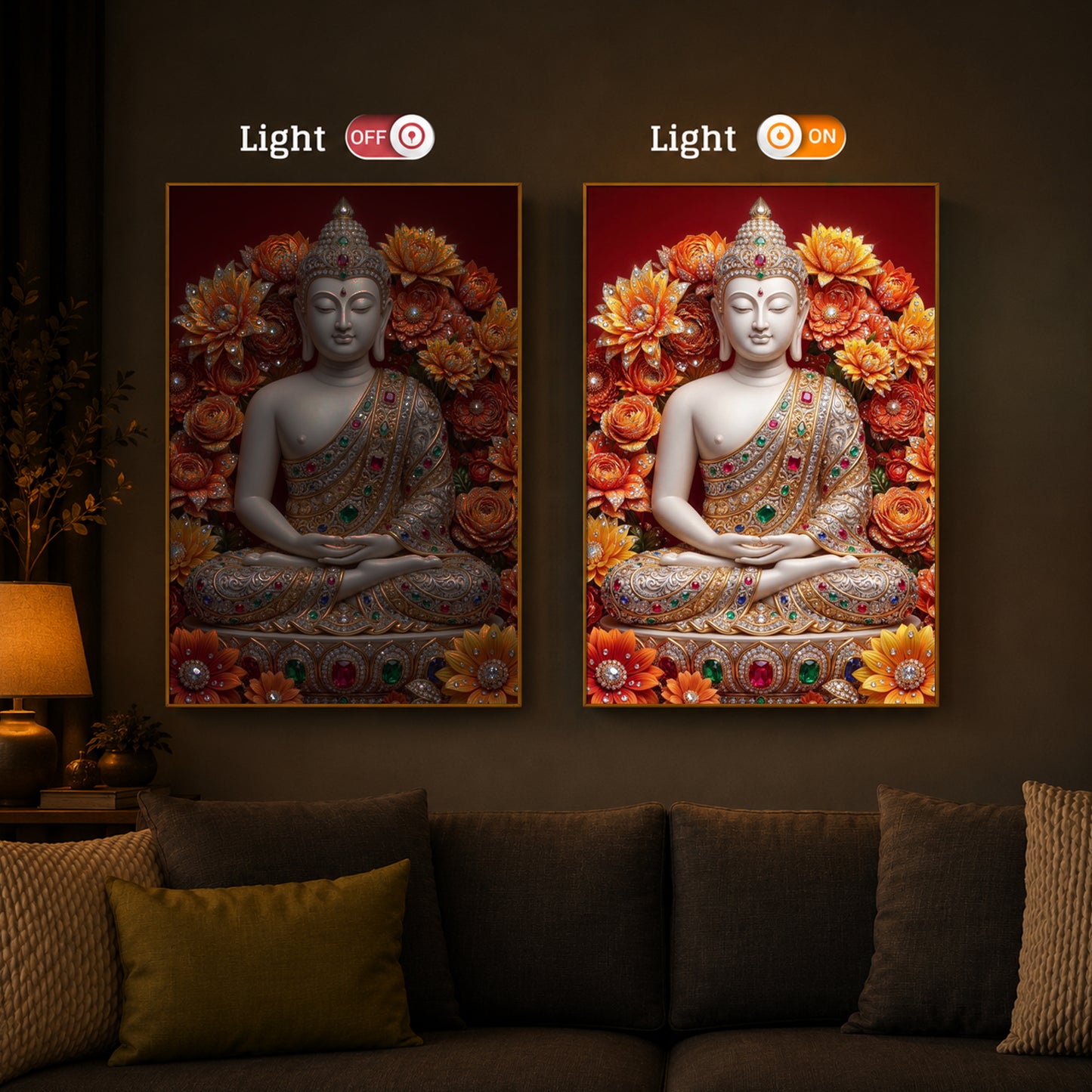 Buddha Bless Modern Luxury Backlight Vertical Wall Art