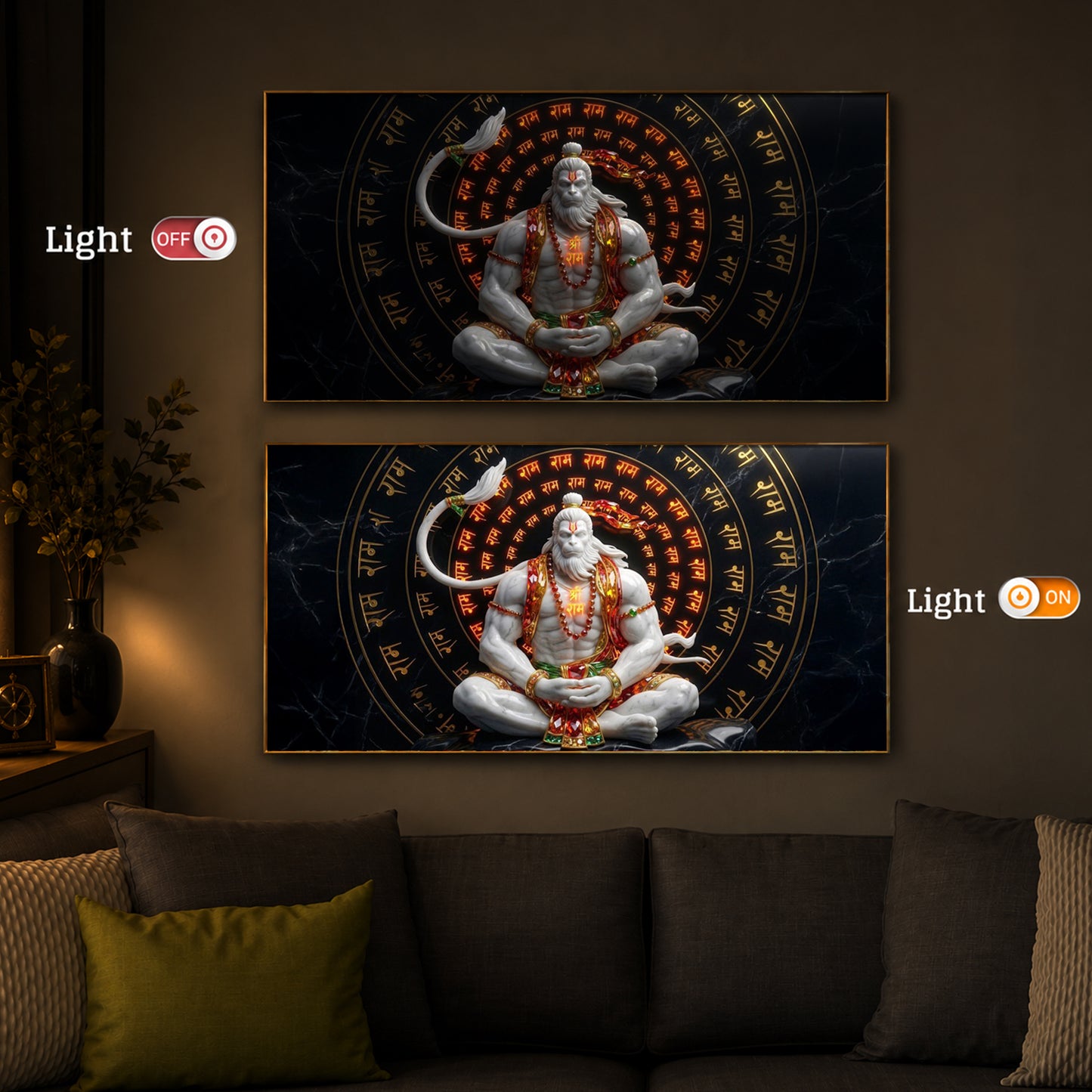 Lord Hanuman Sitting In A Meditative Modern Luxury Backlight Horizontal Wall Art
