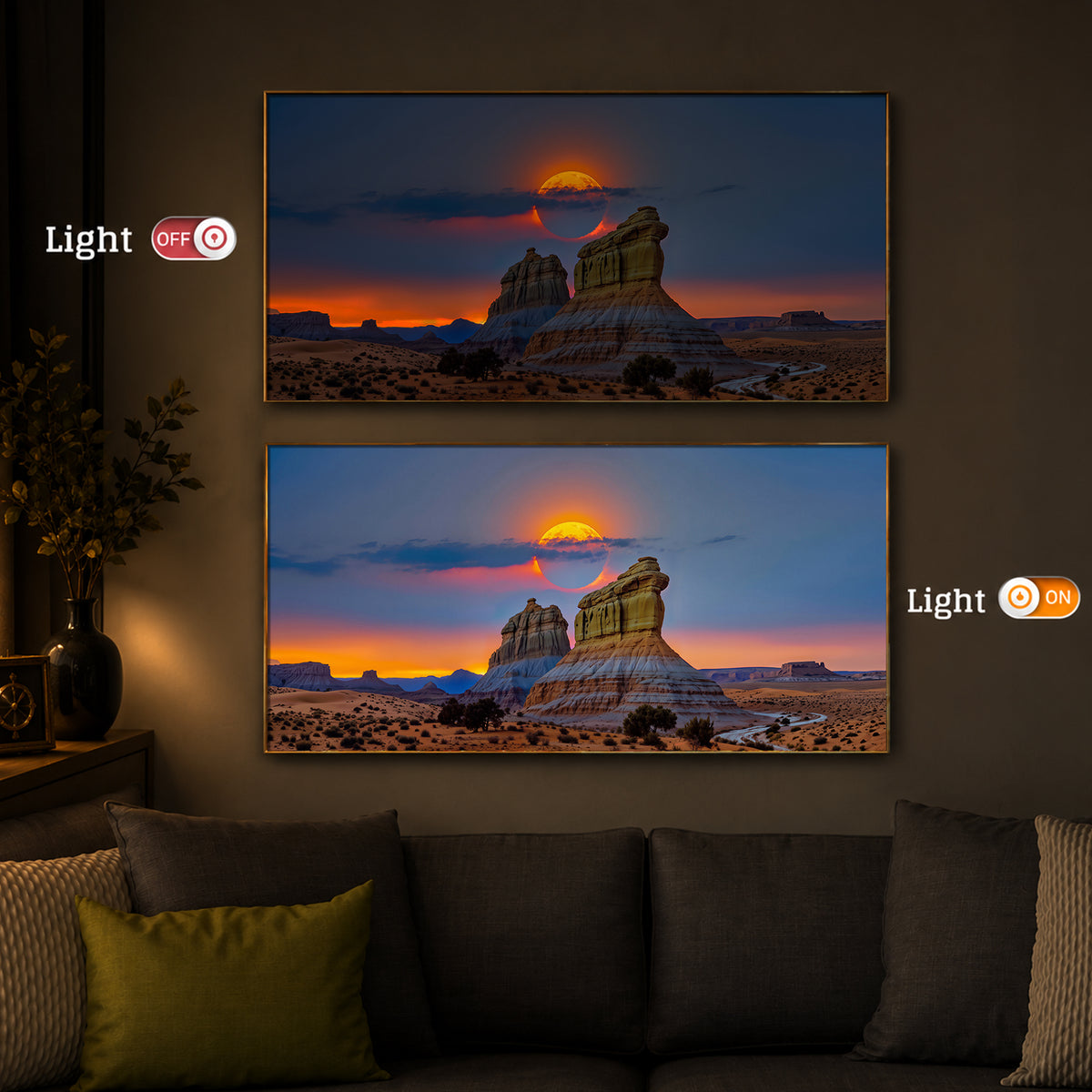 Desert Rock Plateau Sunset Modern Luxury Backlight Horizontal Wall Art