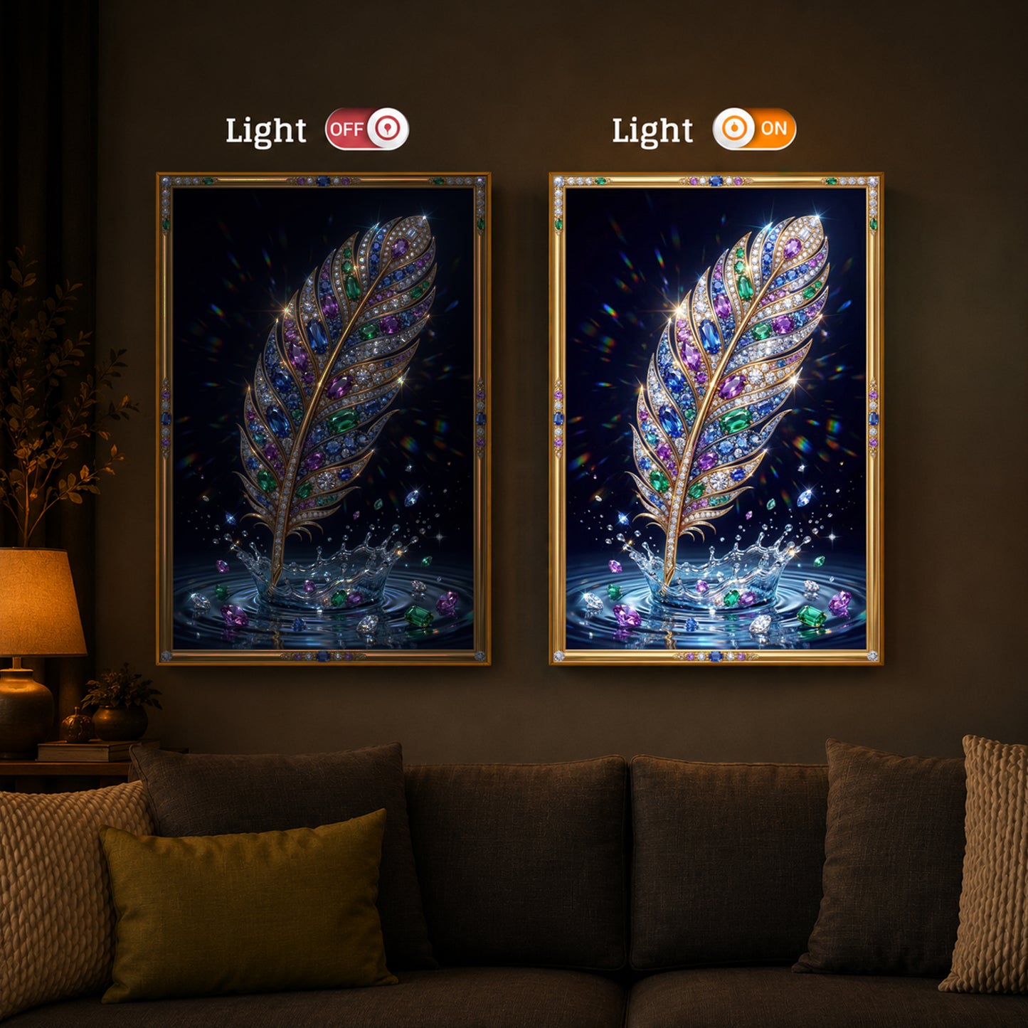 Colorful Feather Modern Luxury Backlight Vertical Wall Art