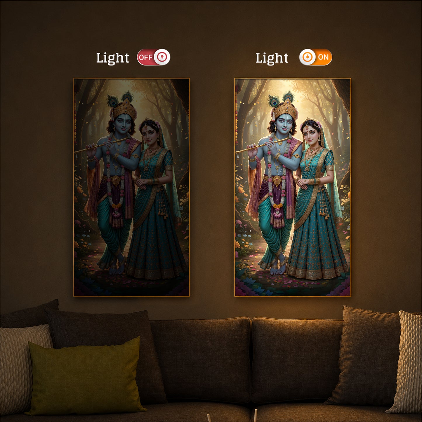 Radhe Krishna Ji Modern Luxury Backlight Vertical Wall Art