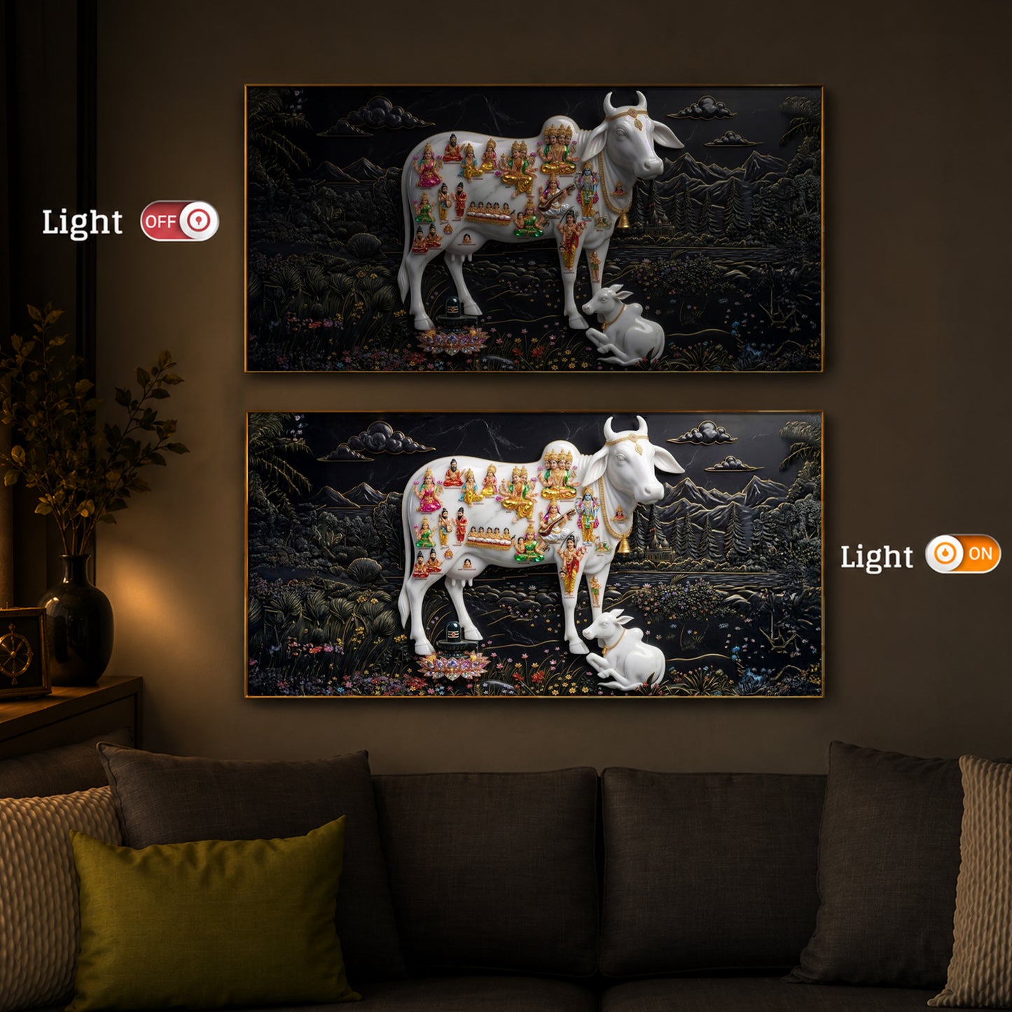 Decorative Kamdhenu Modern Luxury Backlight Horizontal Wall Art