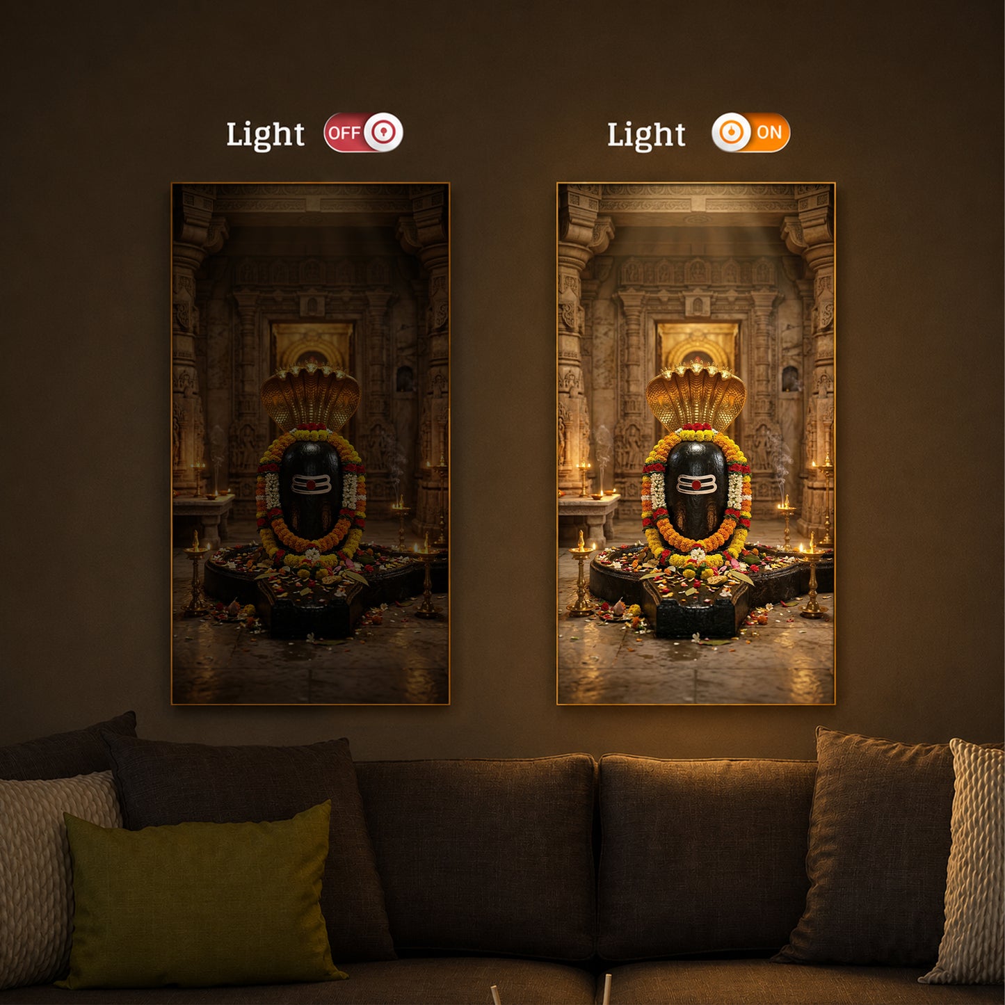 Shree Somnath Jyotirlinga Modern Luxury Backlight Vertical Wall Art