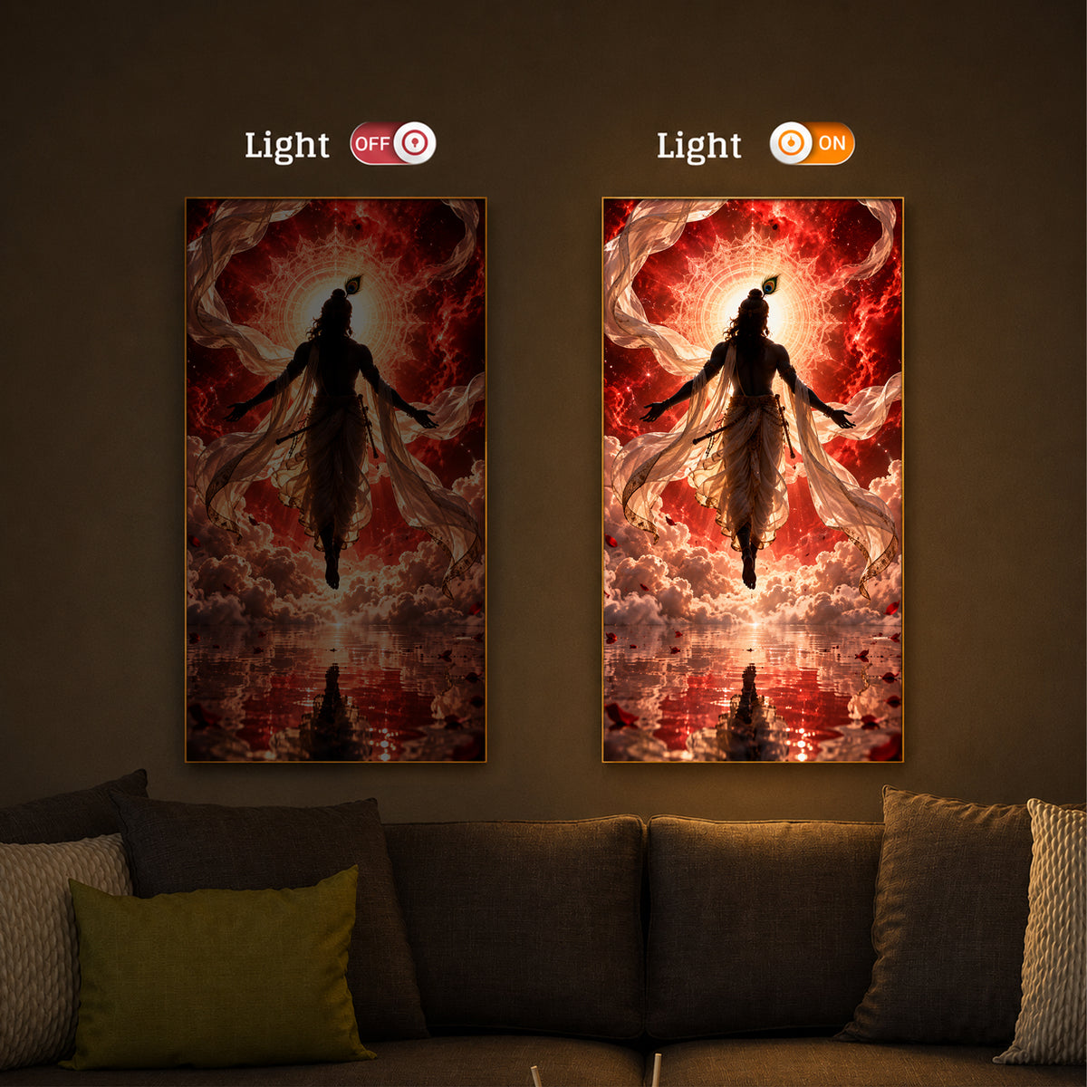 Shri Krishna Cosmic Aura Modern Luxury Backlight Vertical Wall Art