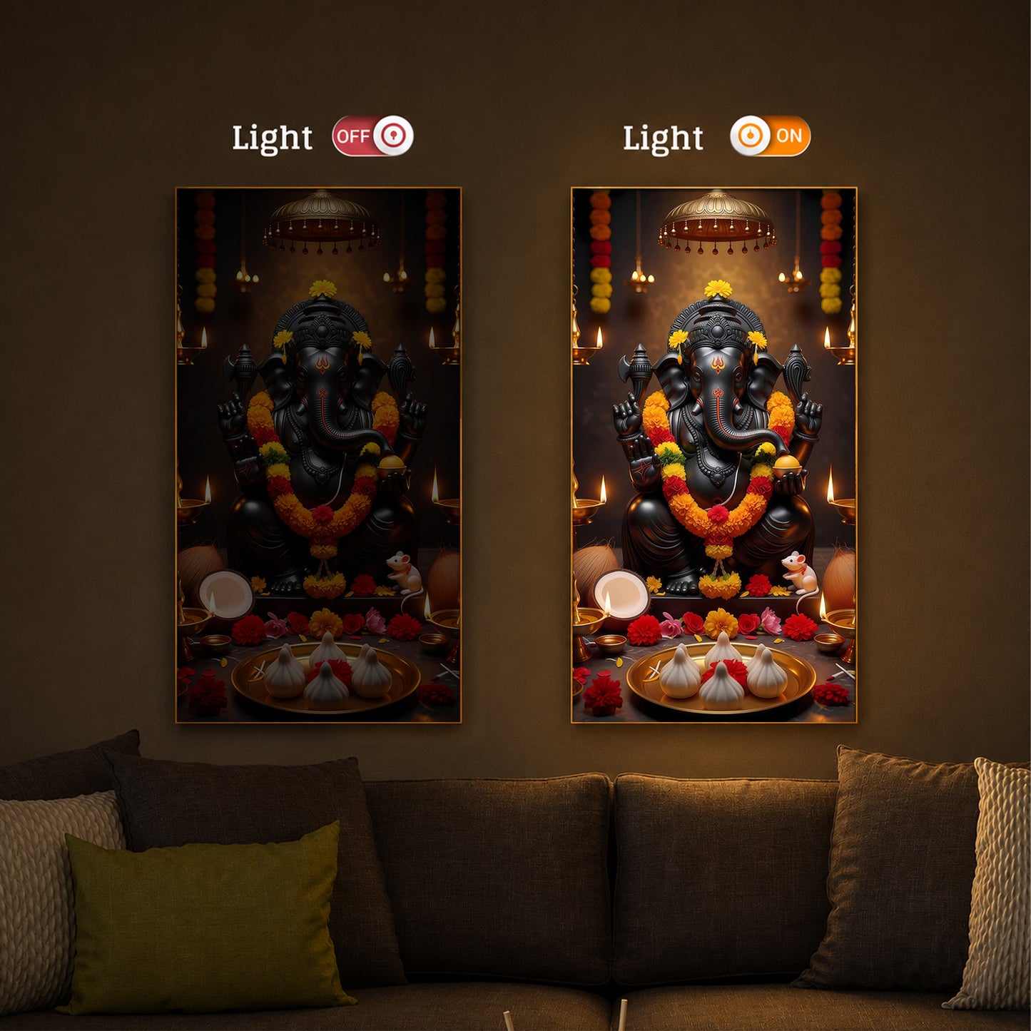 Shri Ganesh Ji Modern Luxury Backlight Vertical Wall Art