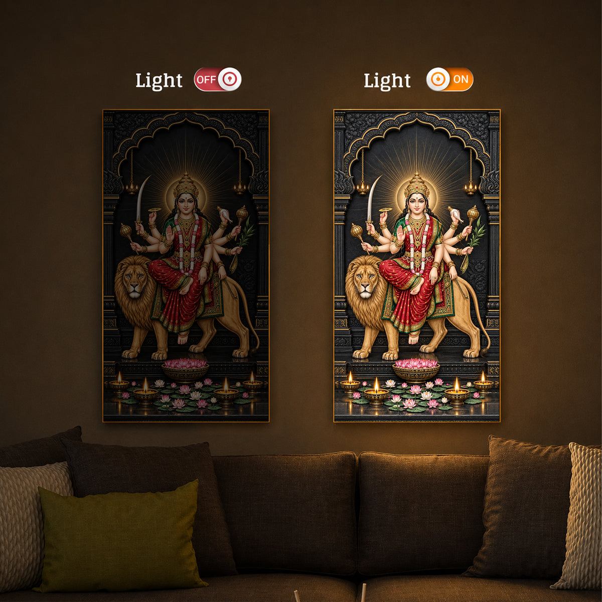 Jagat Janani Durga Modern Luxury Backlight Vertical Wall Art