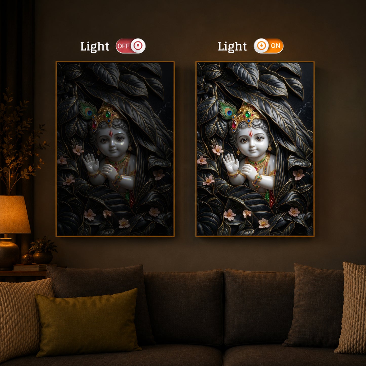 Baby Krishna Modern Luxury Backlight Vertical Wall Art