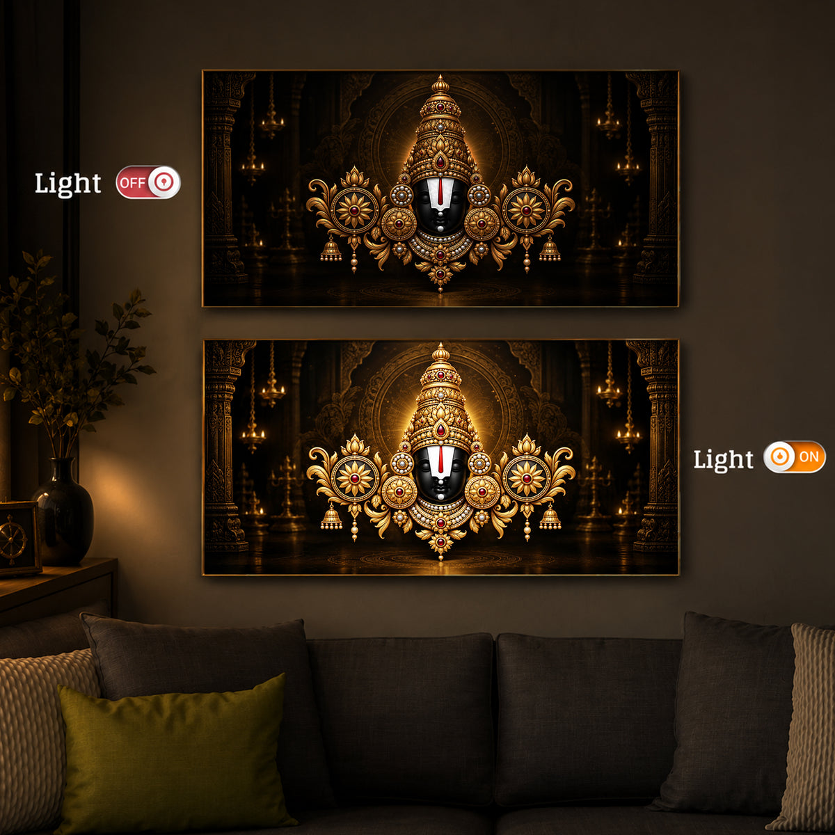 Divine Tirupati Balaji Modern Luxury Backlight Horizontal Wall Art