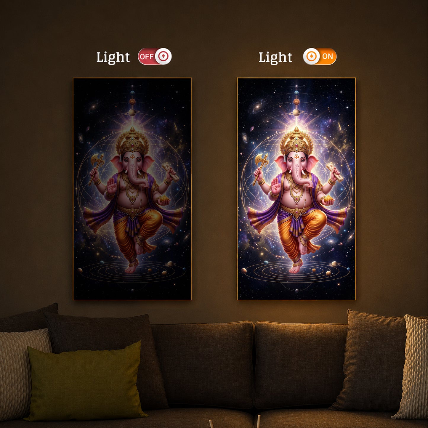 Shree Ganesha's Celestial Embrace Modern Luxury Backlight Vertical Wall Art