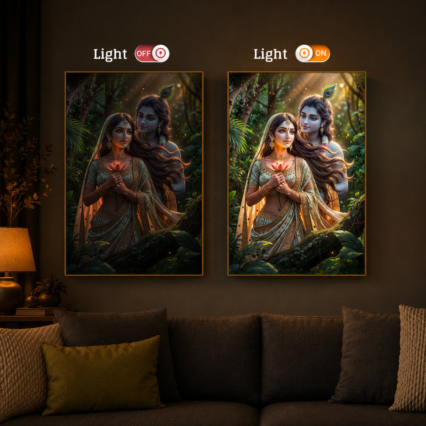 Radha Krishna Ji Modern Luxury Backlight Vertical Wall Art