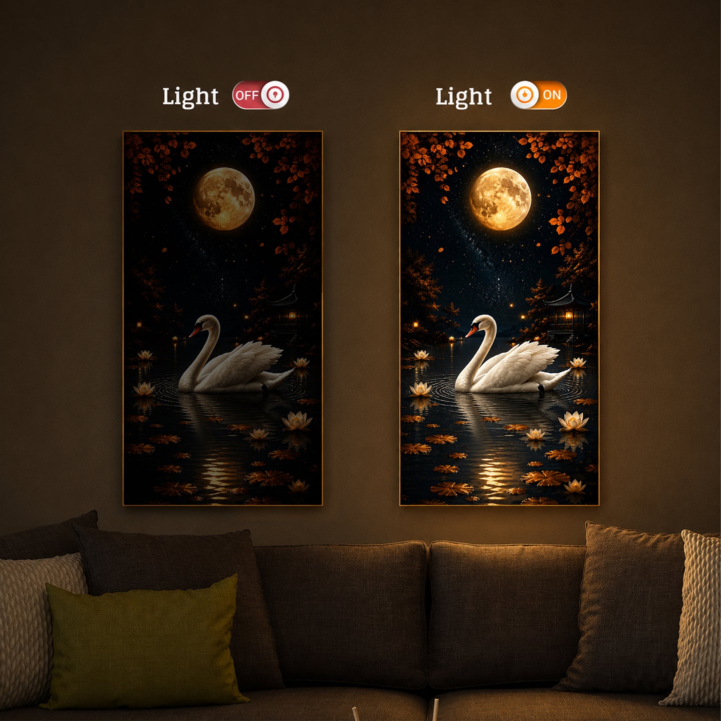 White Swan Modern Luxury Backlight Vertical Wall Art