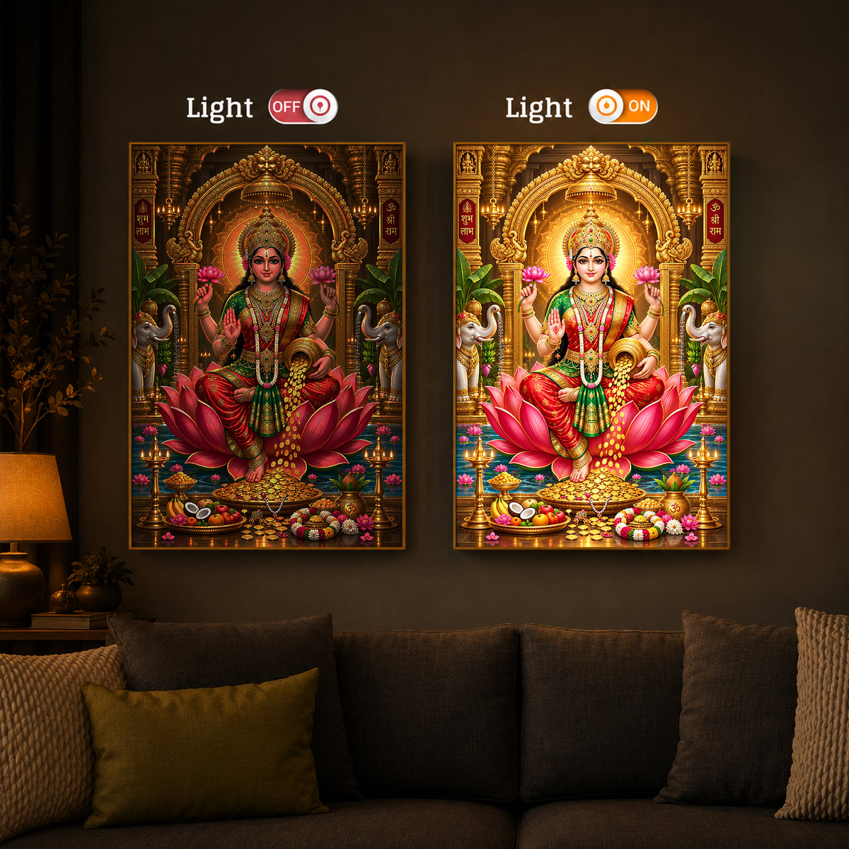Devi Lakshmi Maa Modern Luxury Backlight Vertical Wall Art