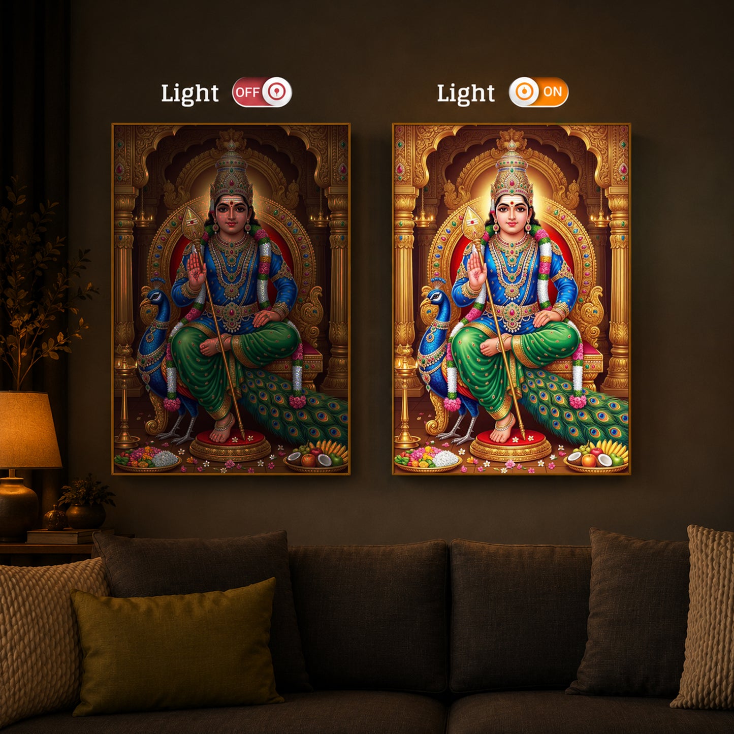 Murugan Bhagwan Modern Luxury Backlight Vertical Wall Art