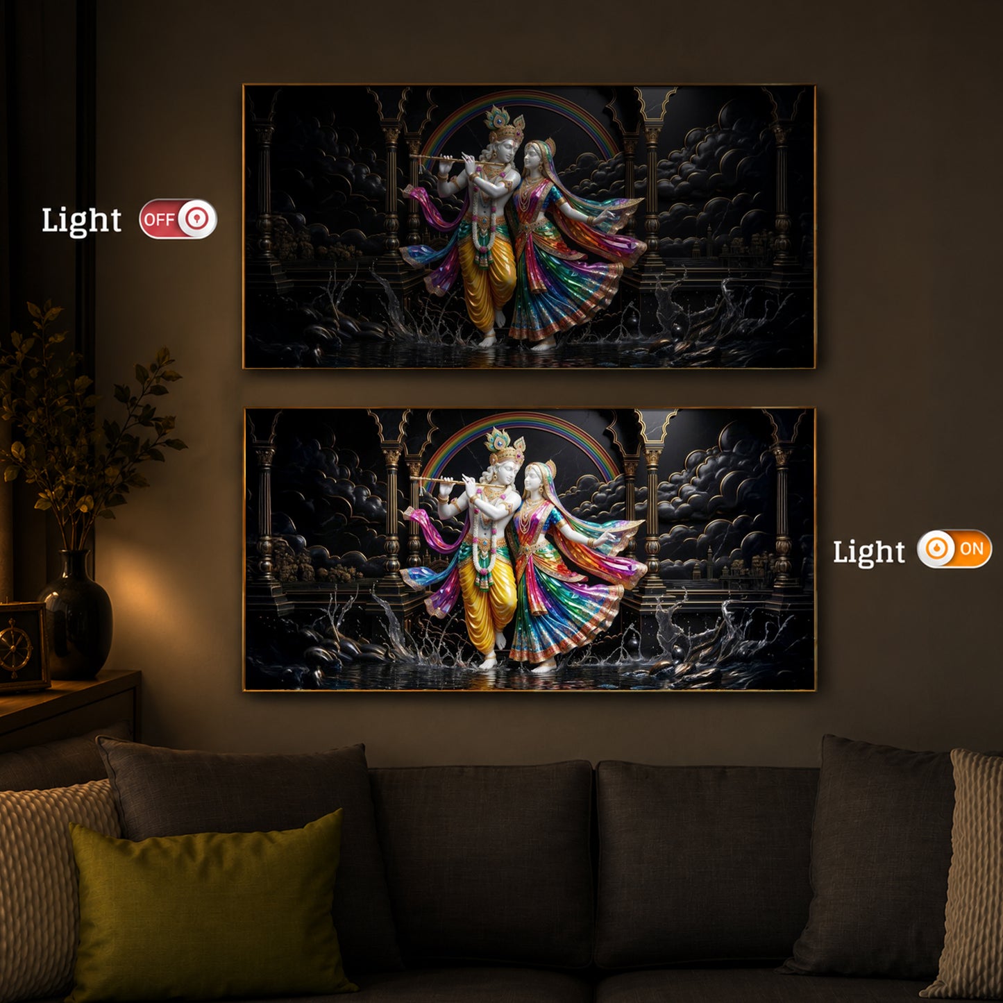 Eternal Radha & Krishna Modern Luxury Backlight Horizontal Wall Art