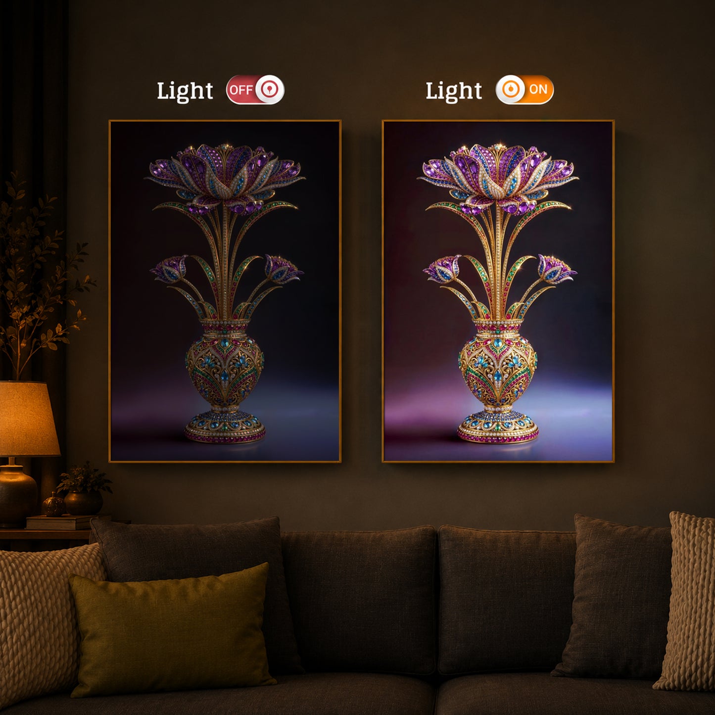 Detailed Decorative Vase Modern Luxury Backlight Vertical Wall Art