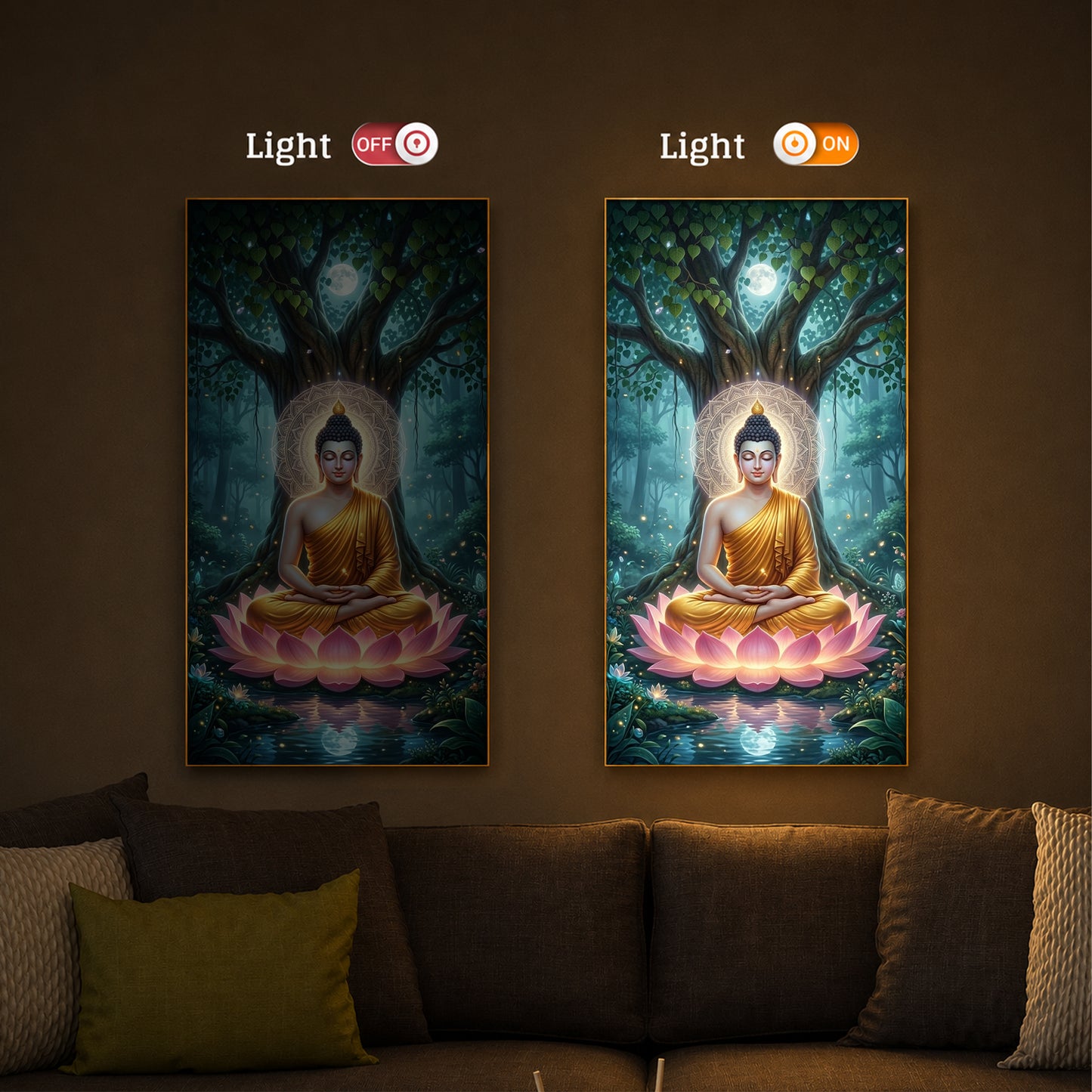 Gautam Buddha Modern Luxury Backlight Vertical Wall Art
