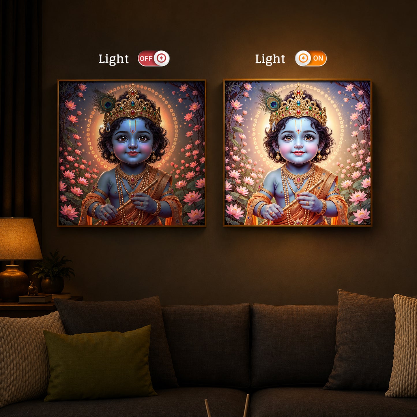 Bal Krishna Ji Modern Luxury Backlight Square Wall Art