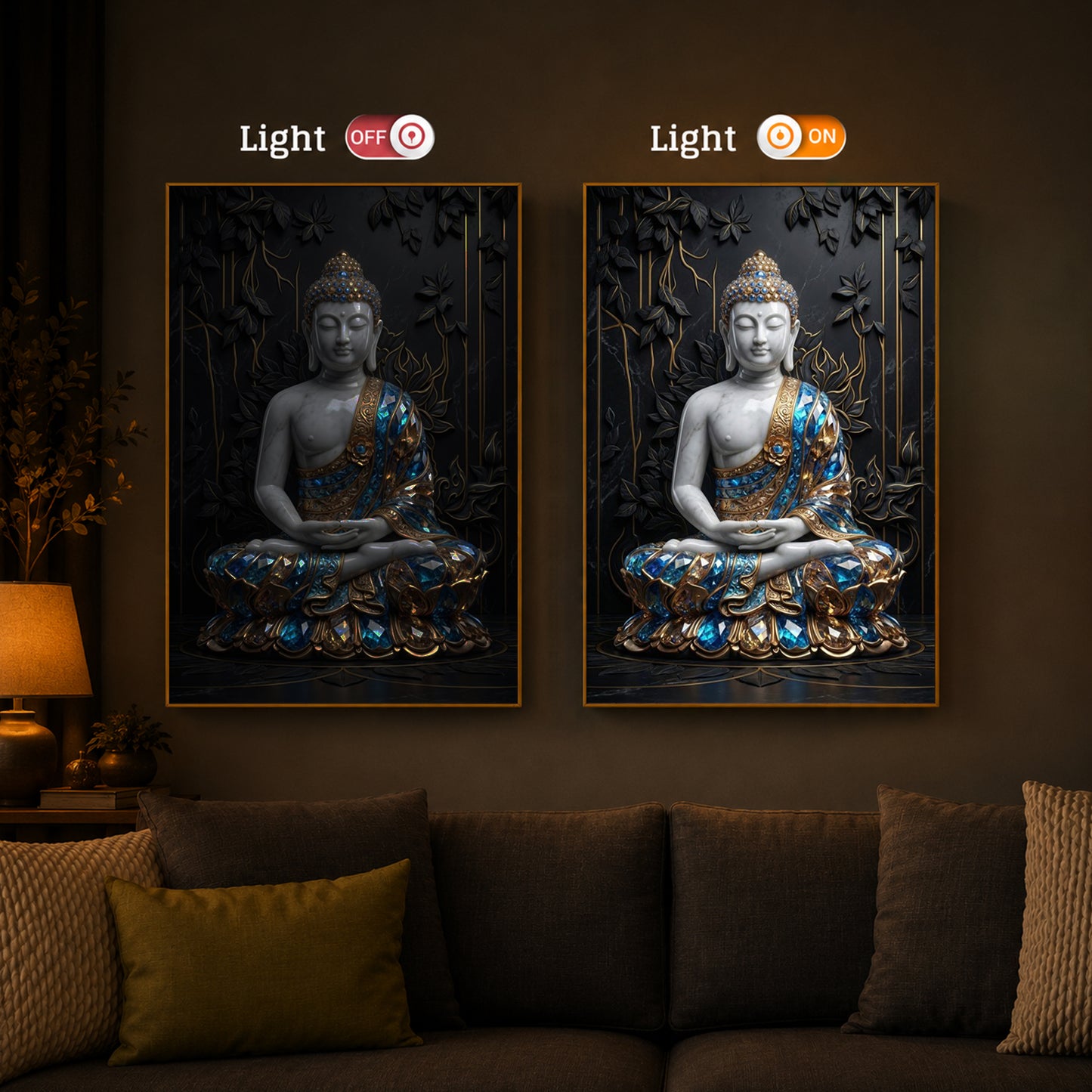 Serene Lord Buddha Modern Luxury Backlight Vertical Wall Art