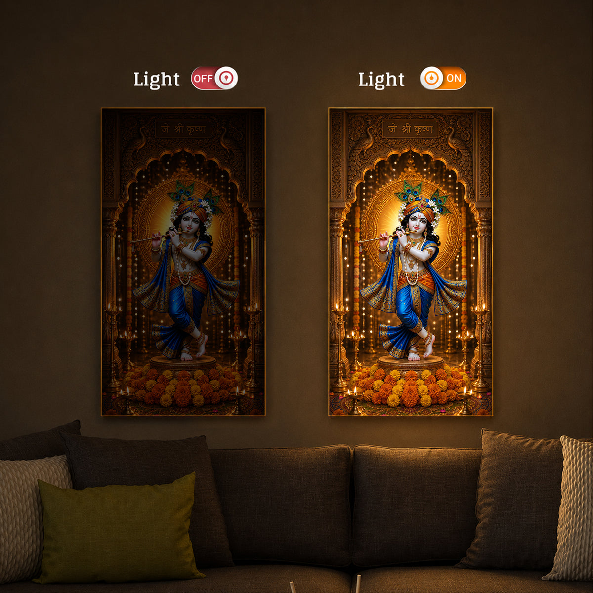 Spiritual Jai Shri Krishna Modern Luxury Backlight Vertical Wall Art